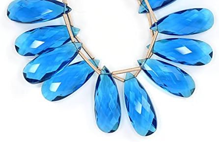 10x25mm 3 matched pairs deep swiss blue quartz microfaceted large pear briolette