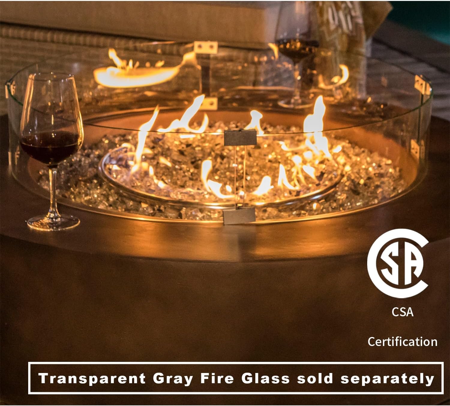 COSIEST 2-Piece Outdoor Propane Firepit Table Set w Tank Table, 42 inch Dark Fire Table Certified, 50,000 BTU w Bronze Round Base,Wind Guard and 16 inches Tank Side Table 20lb for Garden,Pool