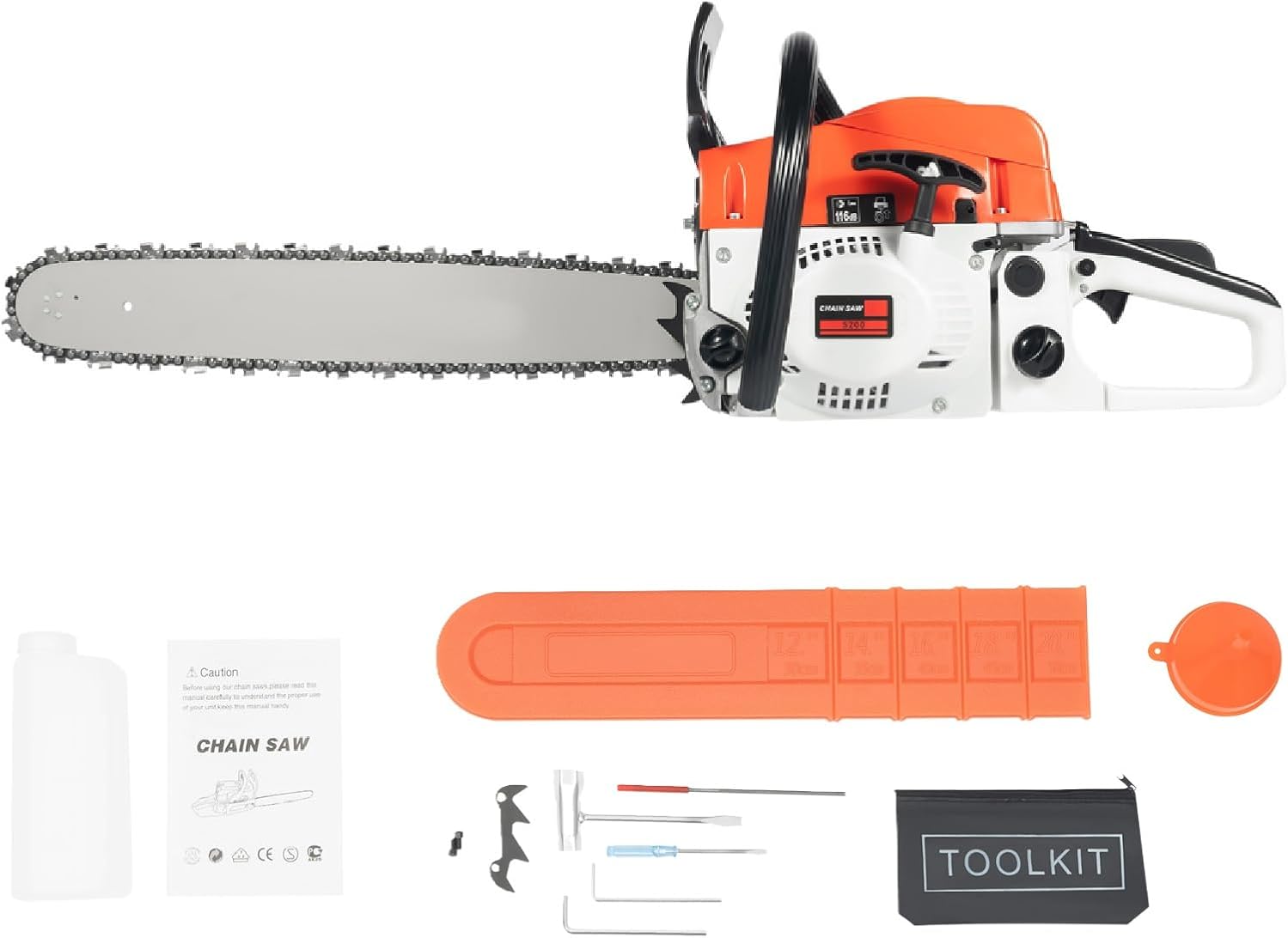 52CC 2-Stroke Gas Powered Chainsaw, 20inch Handheld Petrol Cordless Chain Saws, Single Cylinder Air-cooled & Air Impurities Chain Saw for Wood Cutting, Tree Trimming and Land Clearing