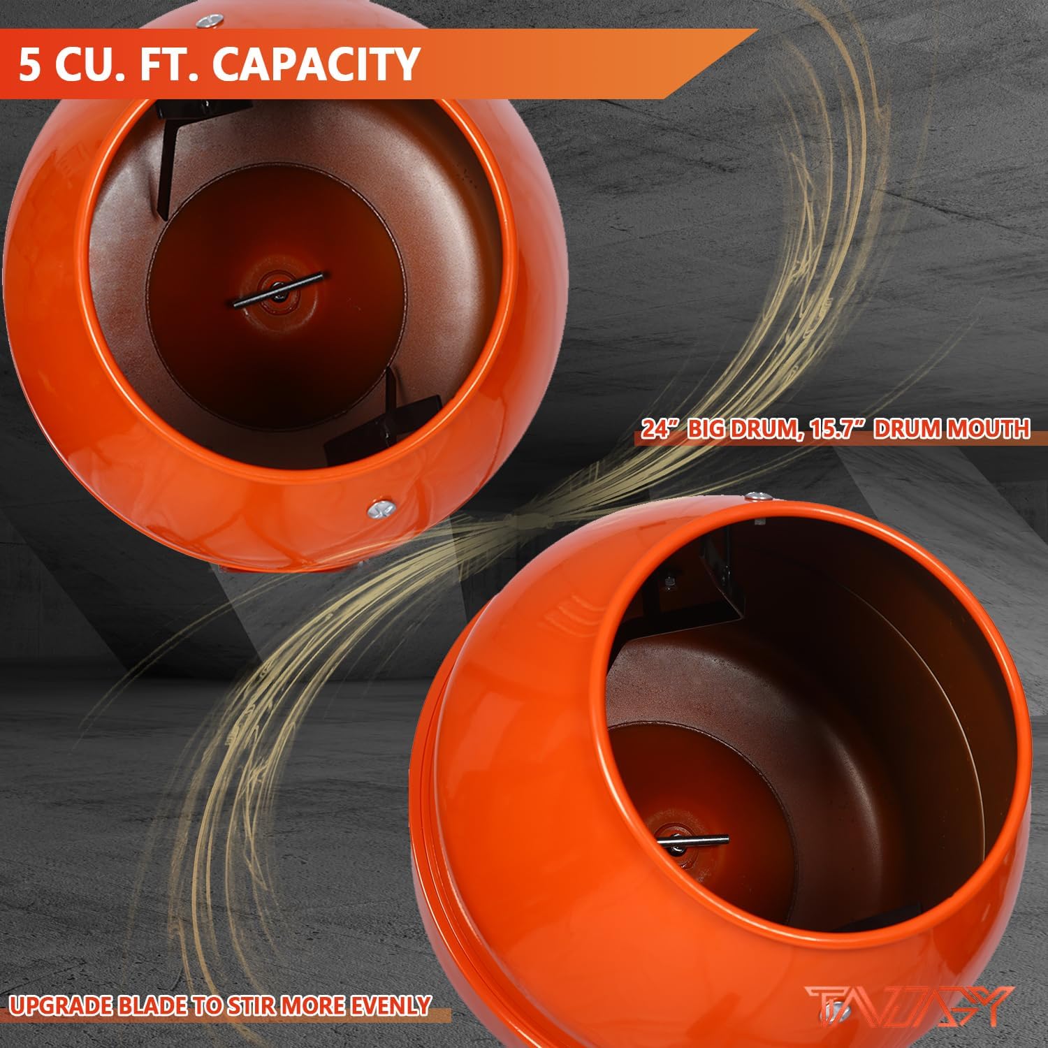 Portable 5 Cu Ft Concrete Cement Mixer 1/2 H P Electric Mixer Machine with Wheel Freestanding Barrow Machine 4 Gear Concrete Mixer Machine 23 RPM Cement Mixing Machine for Stucco Mortar Seeds