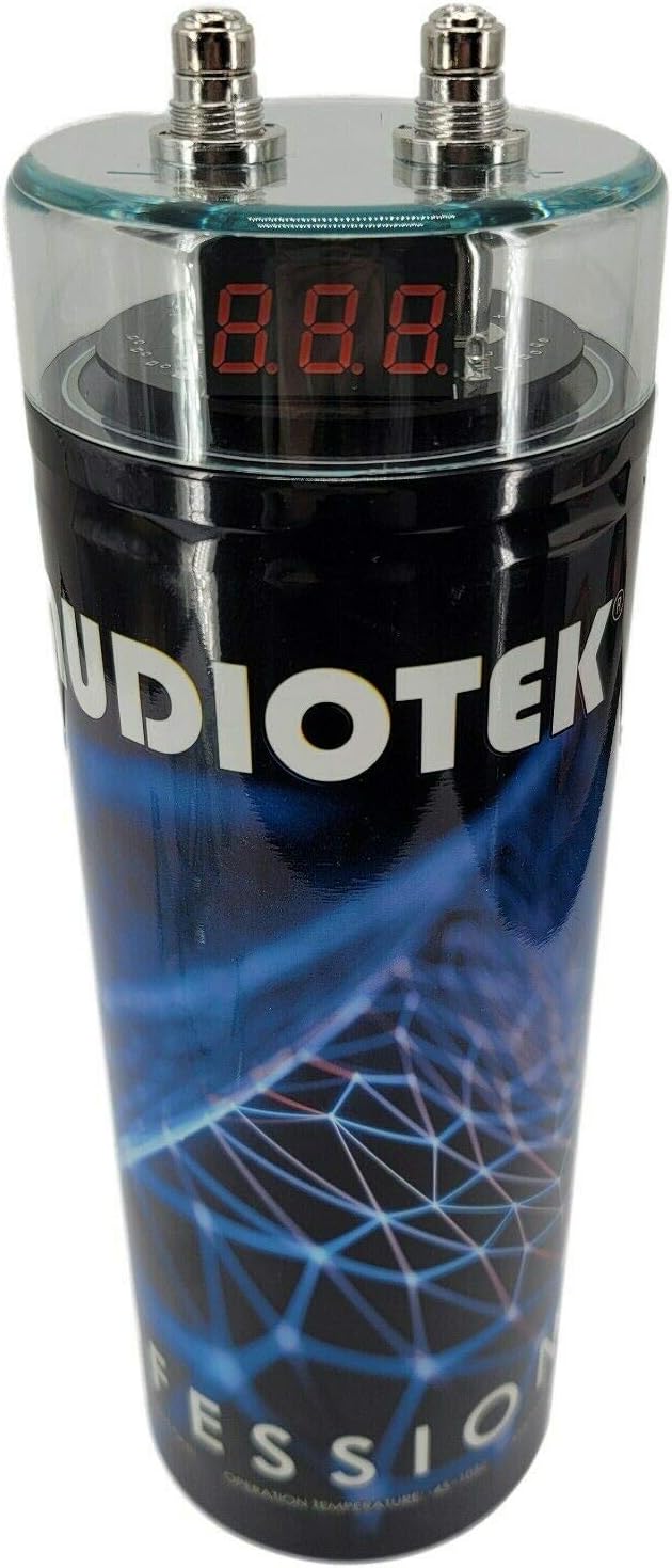 Audiotek at-3.5 Farad Capacitor with Car Audio 3500 Watts Power 12V Car Digital Power and Audiotek Complete BCC4AR 4 Gauge Amplifier Installation Wiring Kit Red