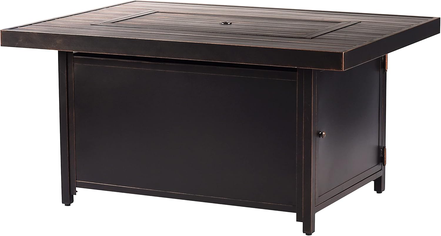 Oakland Living Rectangular 48 in. x 36 in. Aluminum Propane Fire Pit Table, Glass Beads, Two Covers, Lid, 57,000 BTUs in Copper Finish Black