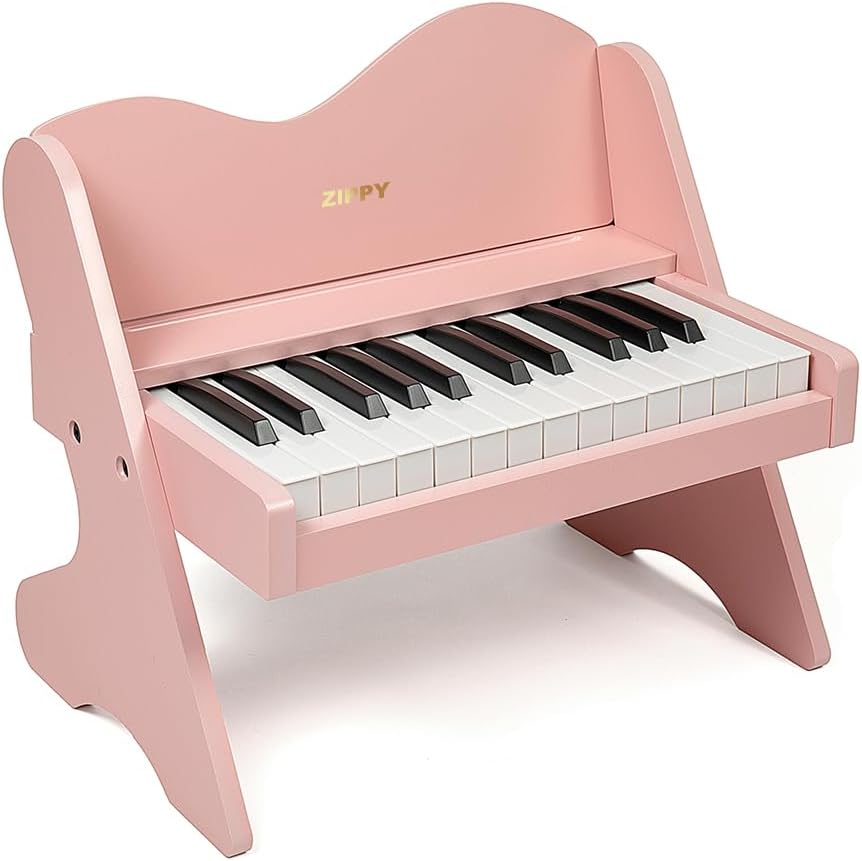 ZIPPY Kids Piano Keyboard, 25 Keys Digital Piano for Kids, Volume Adjustable, Mini Music Educational Instrument Toy, Wood Toy for Toddlers Girls Boys (Pink)
