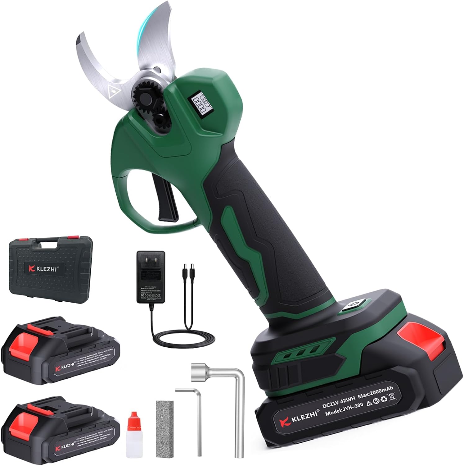 Cordless Electric Pruning Shears with 2×21V 2000mAh Batteries & LED Display, 1.2