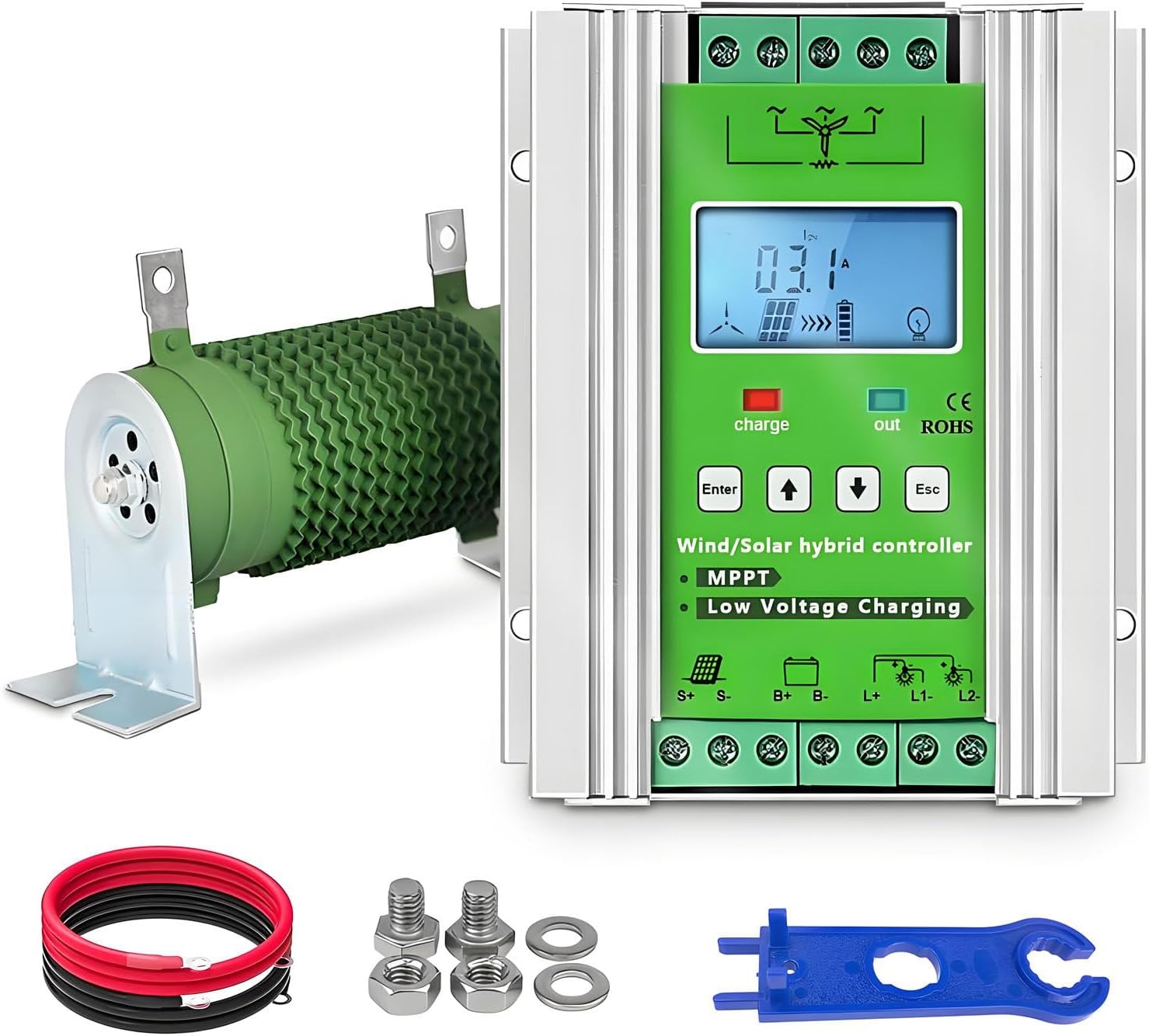 Wind Solar Hybrid Charge Controller,16000W Turbine Generator Controller with Dump Load,MPPT Boost Charge Regulator,with LCD Display,for Home,Boat,Street Light 12V