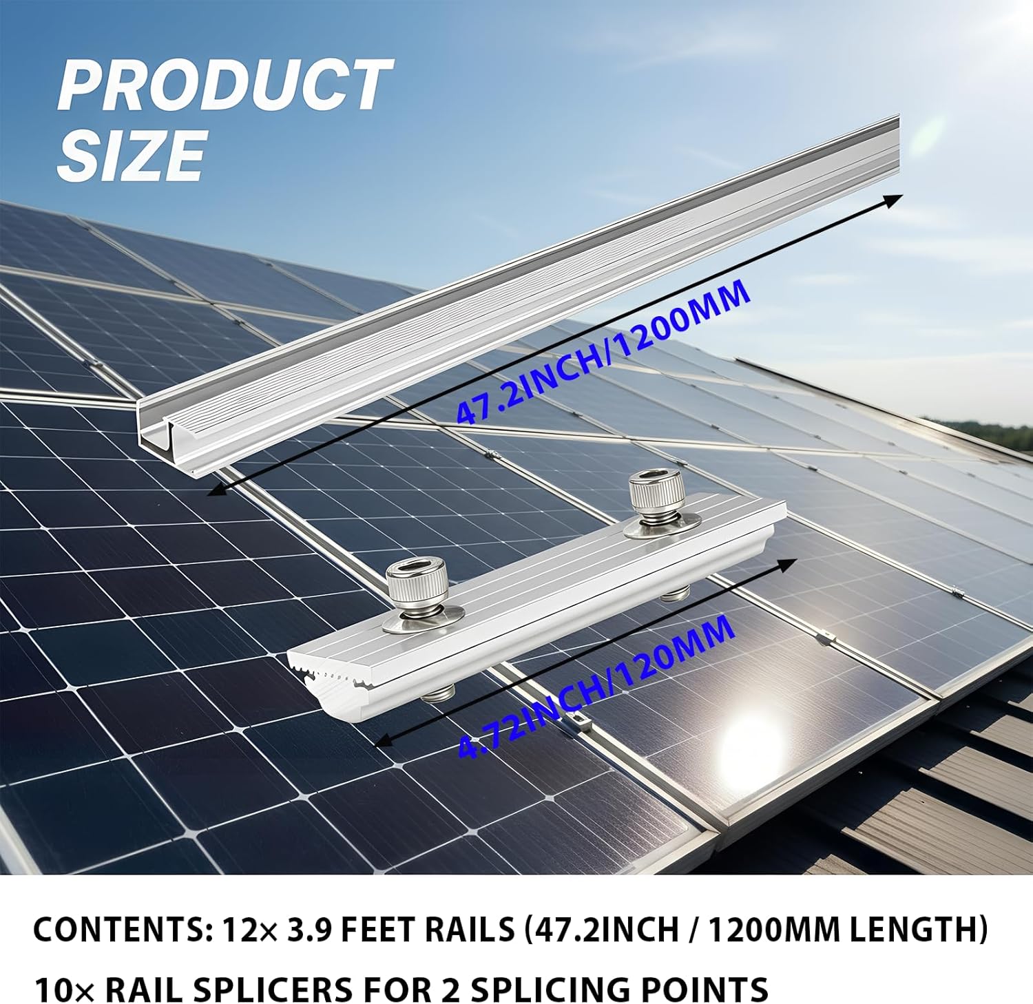 Solar Panel Mounting Brackets, Solar Panel Mounting Kit for 6 Solar Panels, with Clamps, L-Brackets, Includes 12 x 47 inches Rails, Suitable for Metal Roof, Concrete Roof, Wooden Roof, Tile Roof