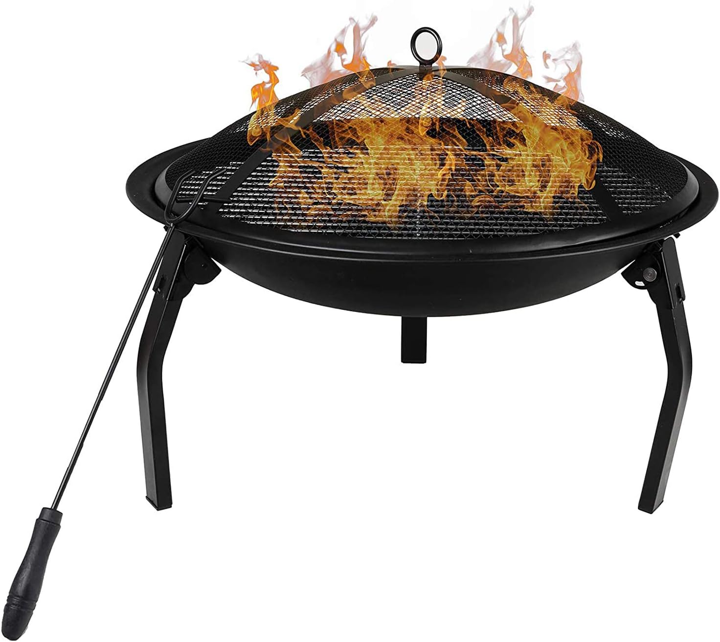 Fire Pit 22 Inch Folding Outdoor Fire Pit, Wood Burning Round Firebowl, with Waterproof Fabric Carrying Bag, for Picnic Camping, Black