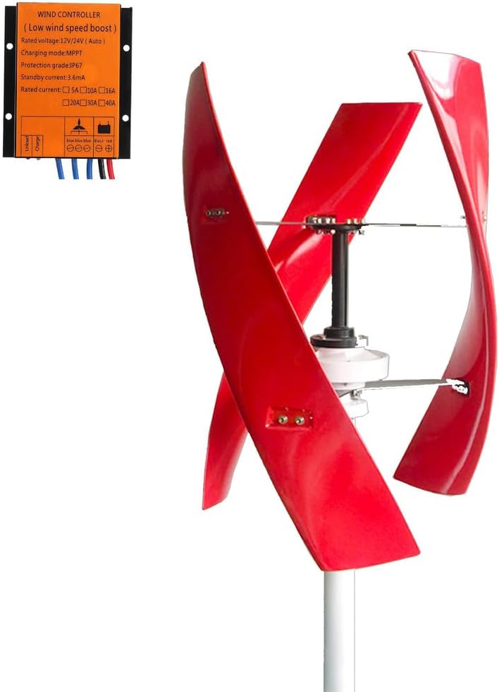 10000W 12V-220V Vertical Wind Turbine Generator Kit, 3 Blade Maglev Vertical Axis Wind Turbine Power Generator with Controller for Home Industrial Energy (Red)