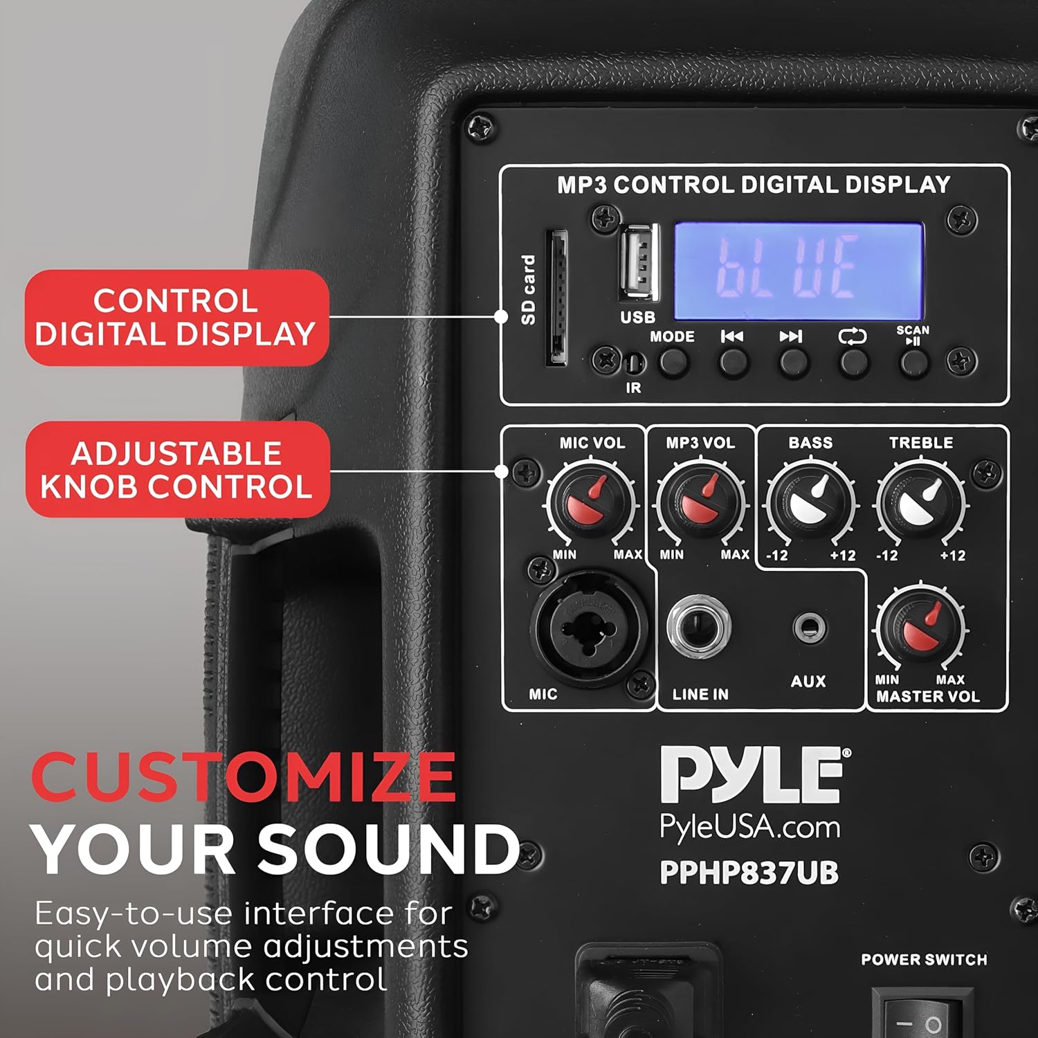 Pyle Powered Active PA System Loudspeaker Bluetooth w/ Microphone 8-Inch Bass Subwoofer Stage Speaker Monitor Built-in USB for MP3 Amplifier DJ Party Portable Sound Equipment Stereo Amp Sub PPHP837UB