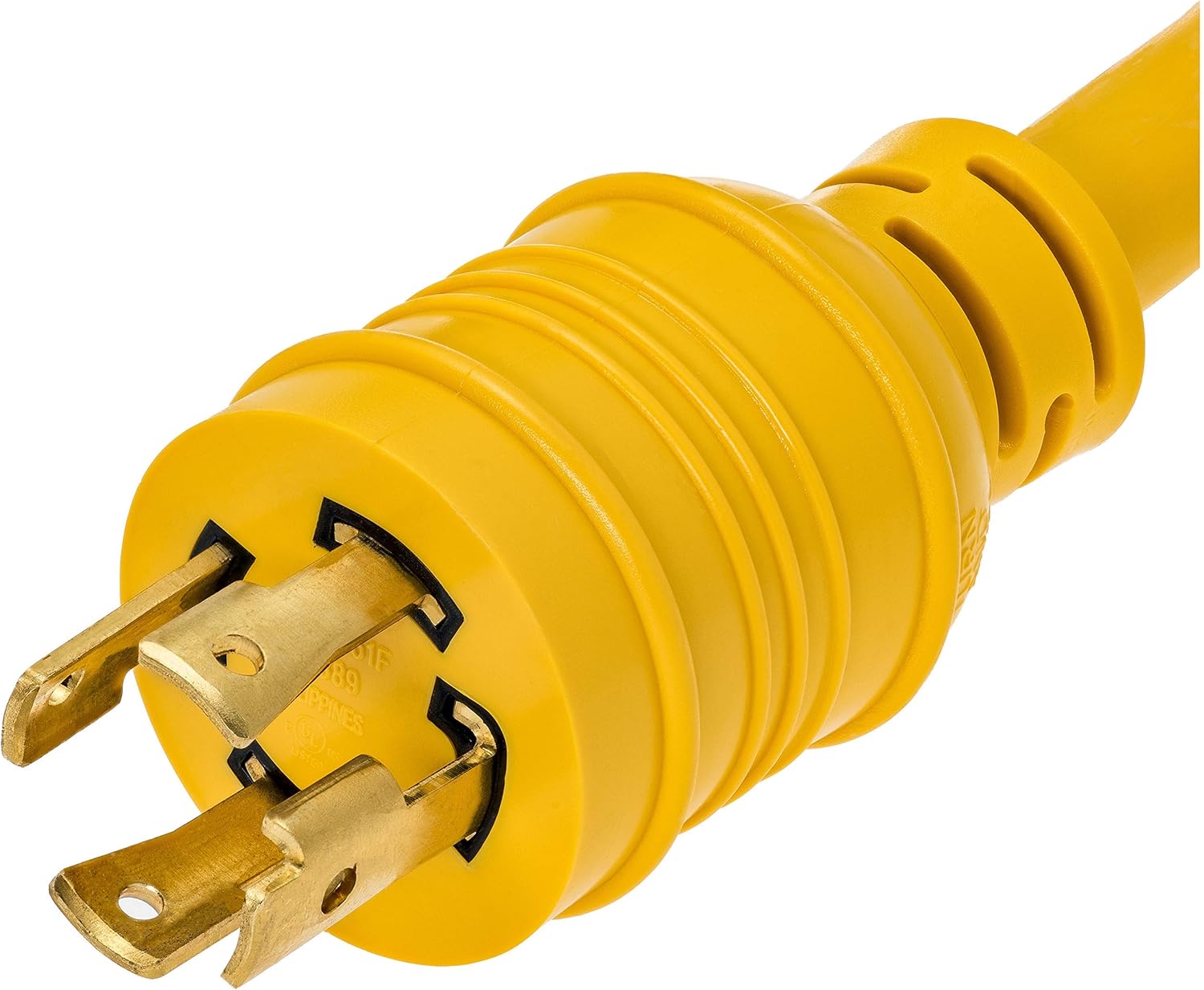 20ft Heavy‑Duty Generator Extension Cord | NEMA L14‑30P to L14‑30R, 4‑Prong SJTW 10AWG – 125/250V, 30A, 7,500W – UL‑Certified, Bright Yellow