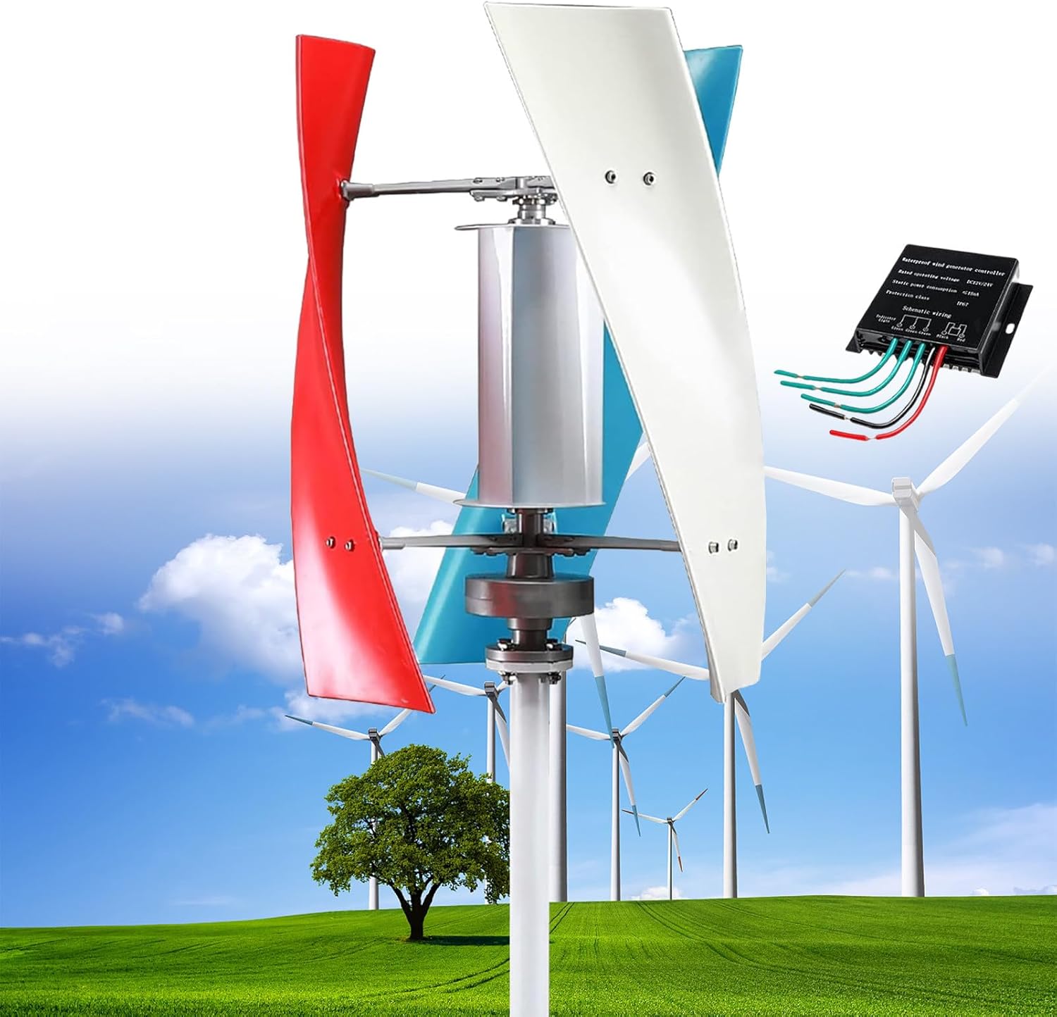 12000W Silent Vertical Wind Turbine, 12V/24V/48V Magnetic Levitation Generator Kit with MPPT Controller for Home & Street Lighting, Eco-Friendly Energy Solution