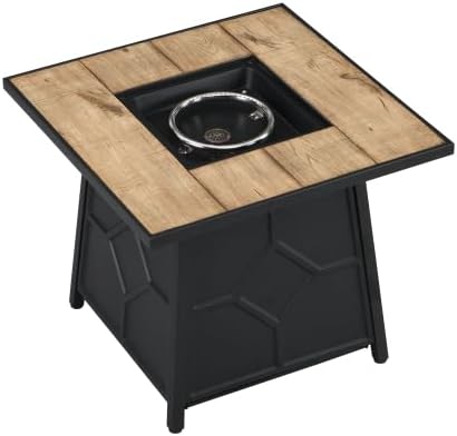 28-inch Square Propane Gas Fire Pit Table, Auto-Ignition System, Ceramic Tabletop with Stainless Steel Burner, Black