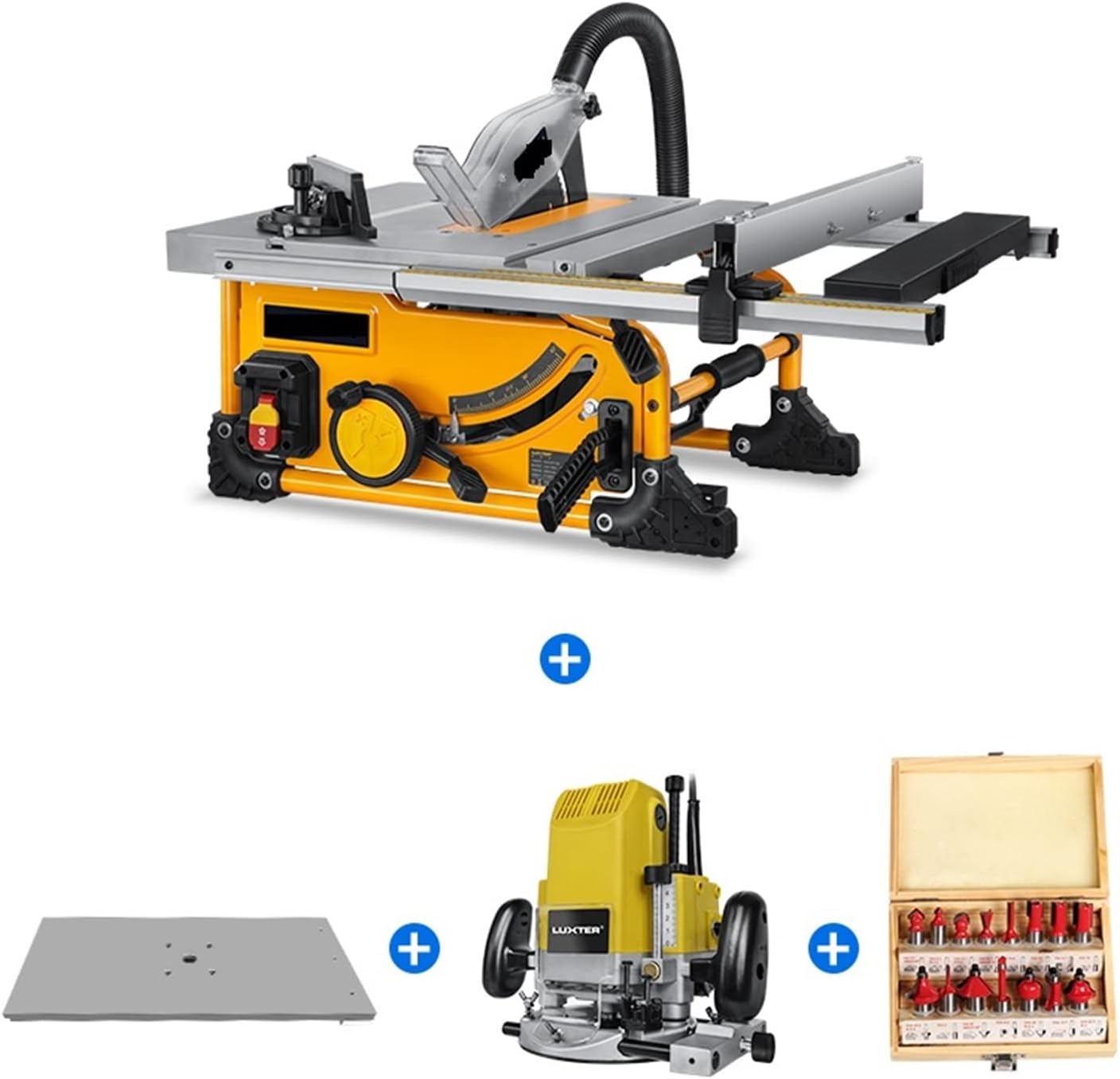 Table Saw 210mm 8 Inch Wood Cutting Saw Dust Free With Extension Portable Woodworking Machine with Efficiency(With plate Router C)