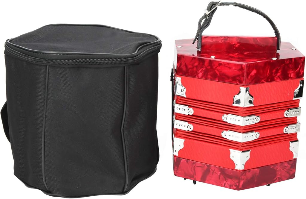 Concertina Accordion Portable Musical Instrument, Red, 17 Key for Adults and Beginners - Adjustable Hand Strap, Solid Wood Craft, Easy to Carry (Red)