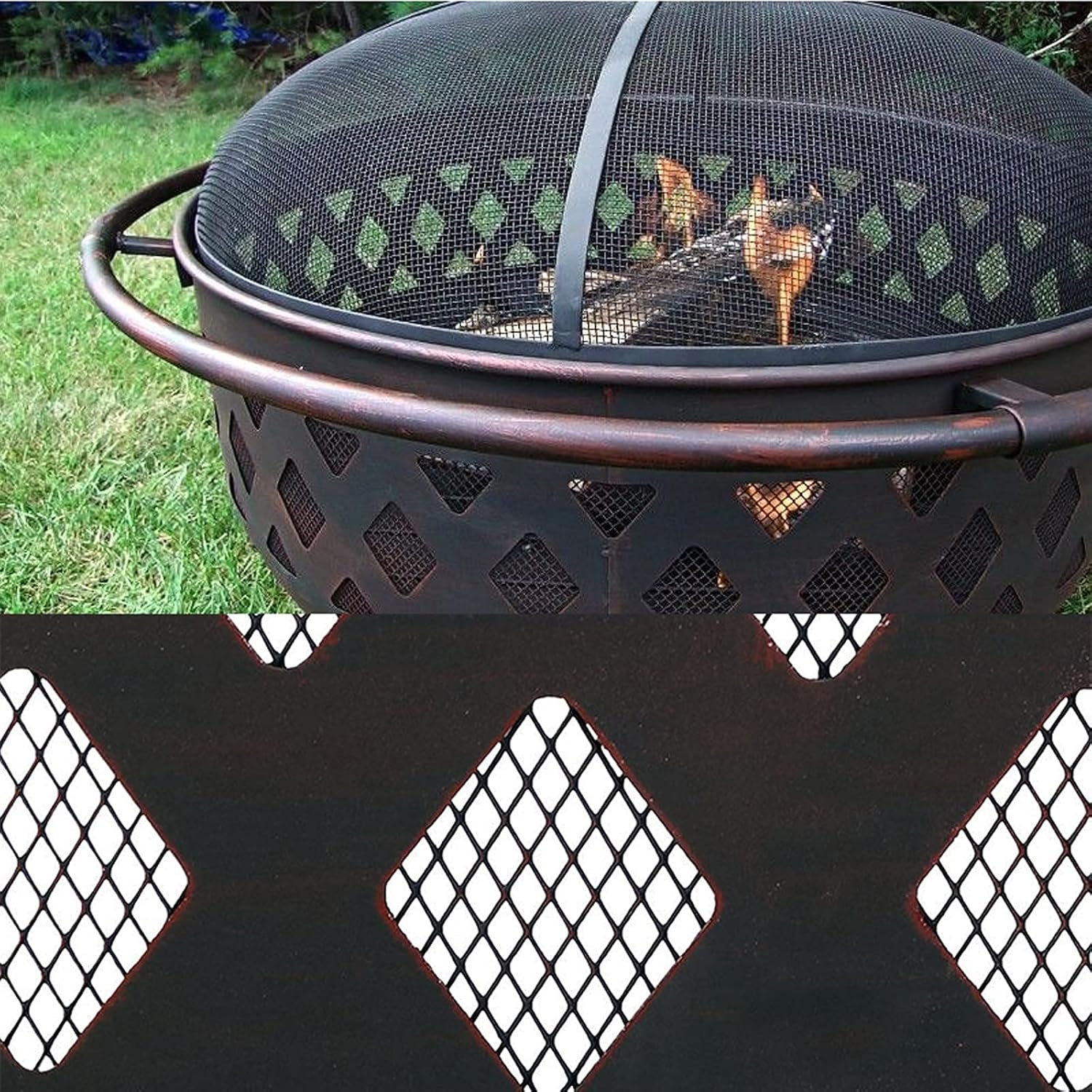 Outdoor Fire Pit Garden Fire Pit, Large Bonfire Wood Burning Patio & Backyard Round Firepit for Outside with Spark Screen and Poker, Great for Outdoor and Patio Grill Barbecue Rack