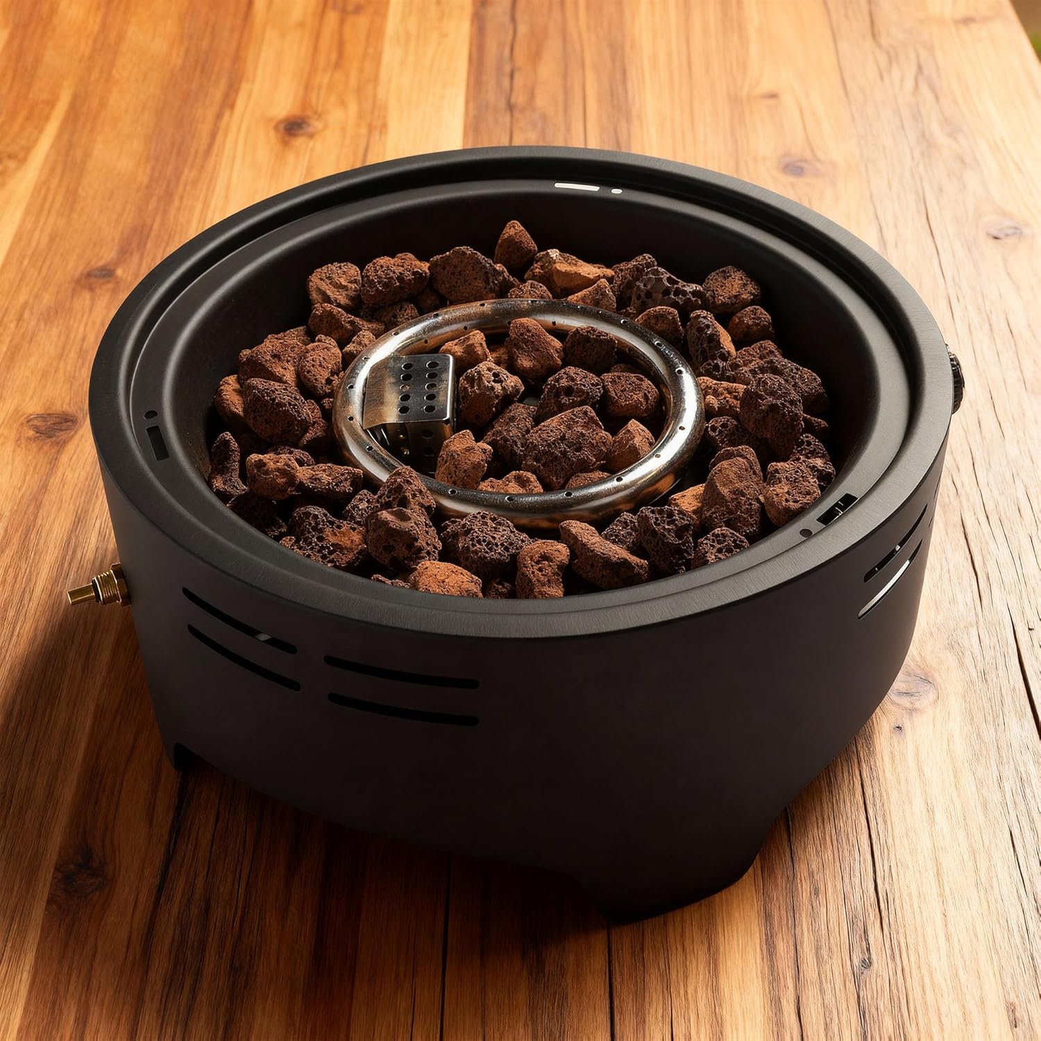 15 Inch Propane Tabletop Fire Pit, 40,000 BTU Round Portable Outdoor Fire Pit for Patio Garden Balcony, Compact Steel Fire Pits with Lava Rocks & Cover, Black Finish for Ambiance & Warmth, Only Table