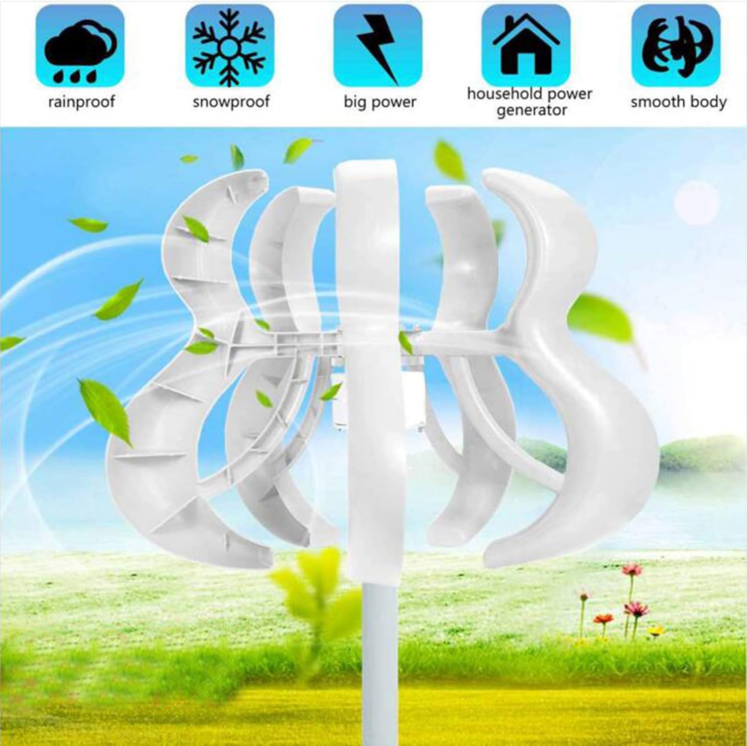10000W Efficient Wind Turbine Generator, with Controller 12V 24V 48V 220V Vertical Wind Turbine Generator for Home Wind Turbine (White)