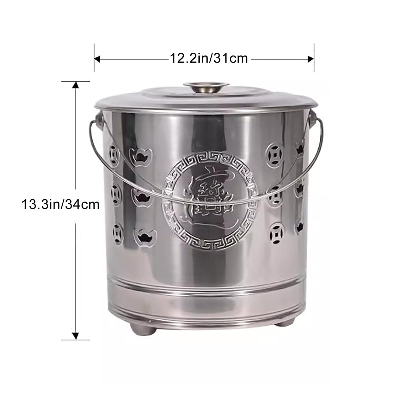 KAVERN Stainless Steel incinerator, fire Pit, Burn Barrel for Outside, with Lid and Handle, for Paper, Leaf, Trash(Small)(M)
