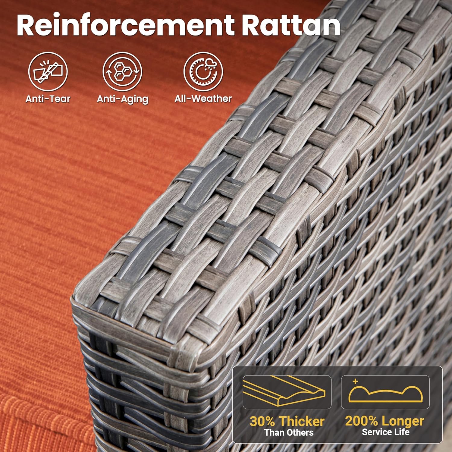 ovios Patio Furniture Set, 6 Pieces Outdoor Wicker Sofa Couch with Fire Pit Table, Ottomans and Comfy Cushions, All Weather High Back Rattan Conversation Set, Orange Red