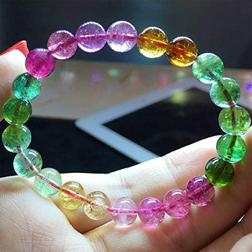 1 strands natural mix tourmaline multi-color stretch bracelet round beads 8mm 04502