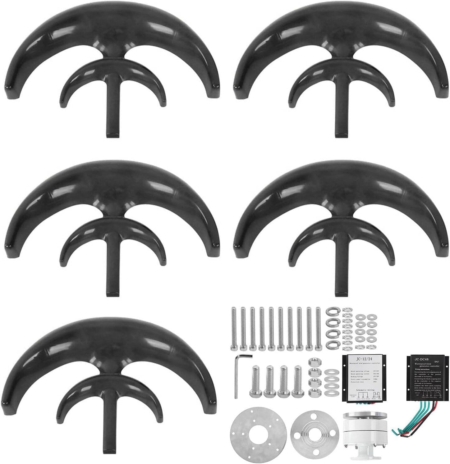 CHRISK 2000W 5 Blade Wind Turbine Kit 12V/24V Vertical Axis Wind Turbine Small Windmill with MPPT Controller