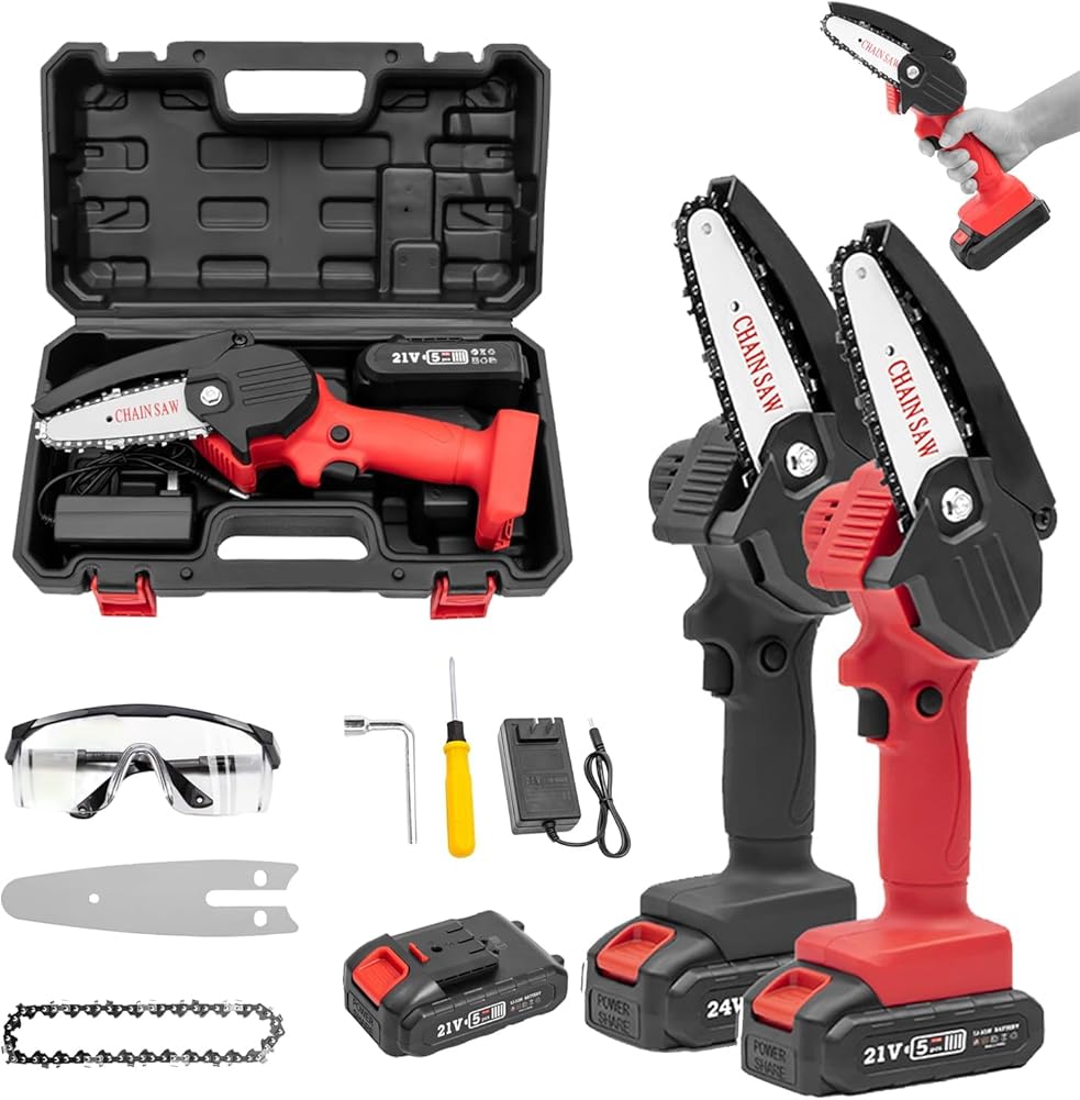 Wood Ranger Mini Chainsaw, 2025 New Portable Electric Chainsaw Cordless With Battery, Handheld Electric Power Chain Saw With 1/2 Battery Gfit For Tree Branches, Courtyard, And Garden Gfit (Black+red)