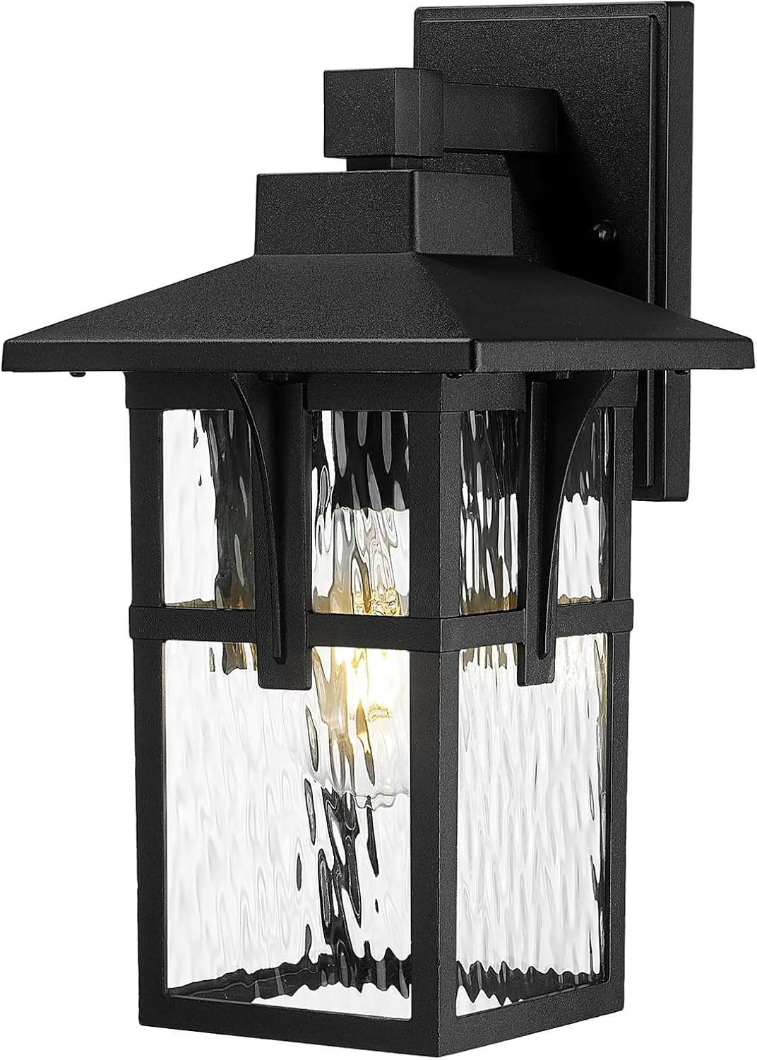 zeyu 15.4 Inch Outdoor Wall Lighting Fixtures, Exterior Black Light Fixture for Patio Garage, Die-Cast Aluminum with Water Ripple Glass, Black Finish, ZX1B-SW BK