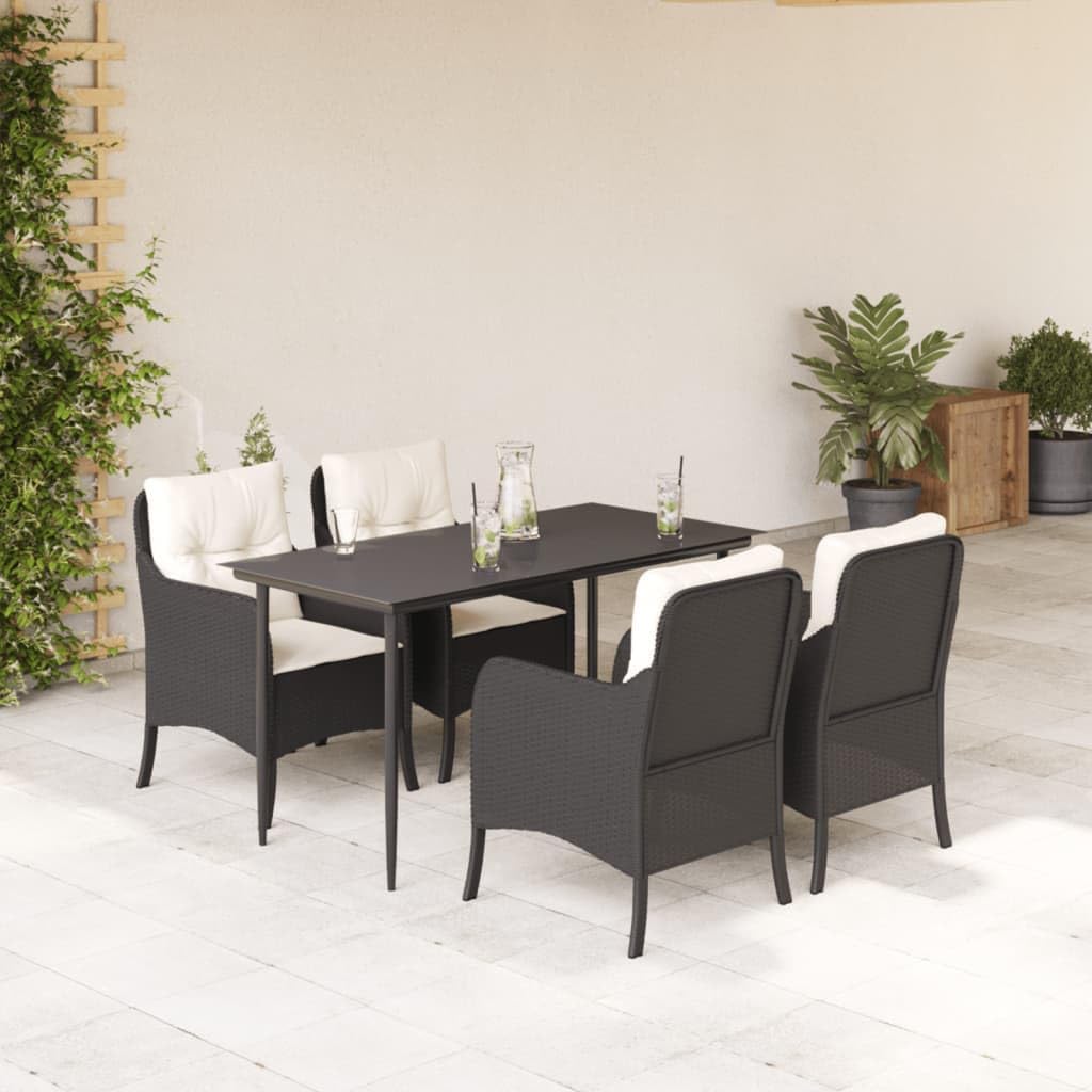 Furniture Sets 5 Piece Patio Dining Set with Cushions Black Poly Rattan,Rattan Garden Dining Set with Comfortable Cushions for Outdoor Relaxation Garden Conversation Sets