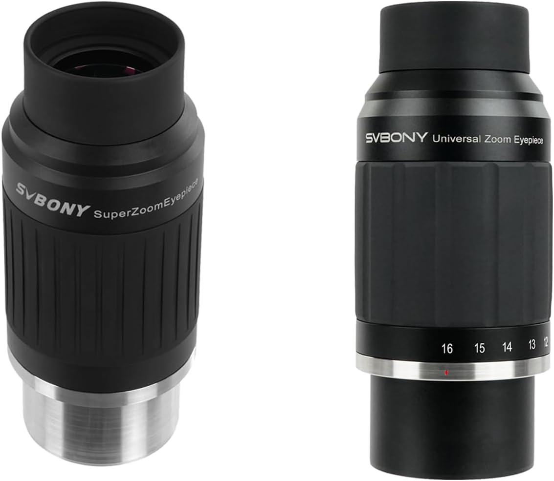Zoom Eyepiece Set, SV245 Zoom 8 to 16mm Telescope Eyepiece with SV230 8-20mm Zoom Eyepiece, Parfocal Design, 1.25'' 2'' Dual Interface, Telescope Accessories for Planetary Observing Visual