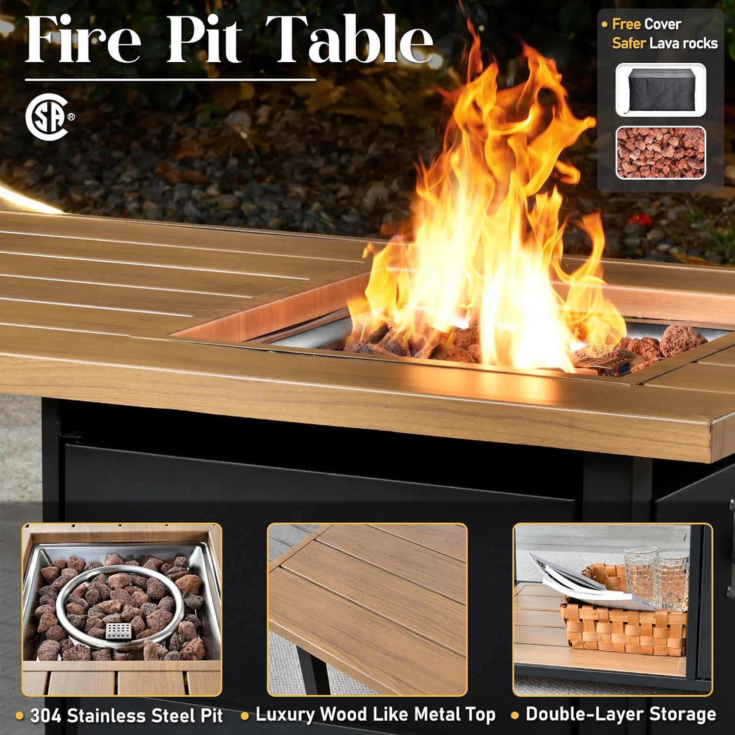 Patio Furniture Sets,Outdoor Sofa with Swivel Rocker Chairs and Fire Pit Table,7 Pieces All Weather PE Wicker Conversation Set and Matching Side Table,Grey Wicker Black Cushion