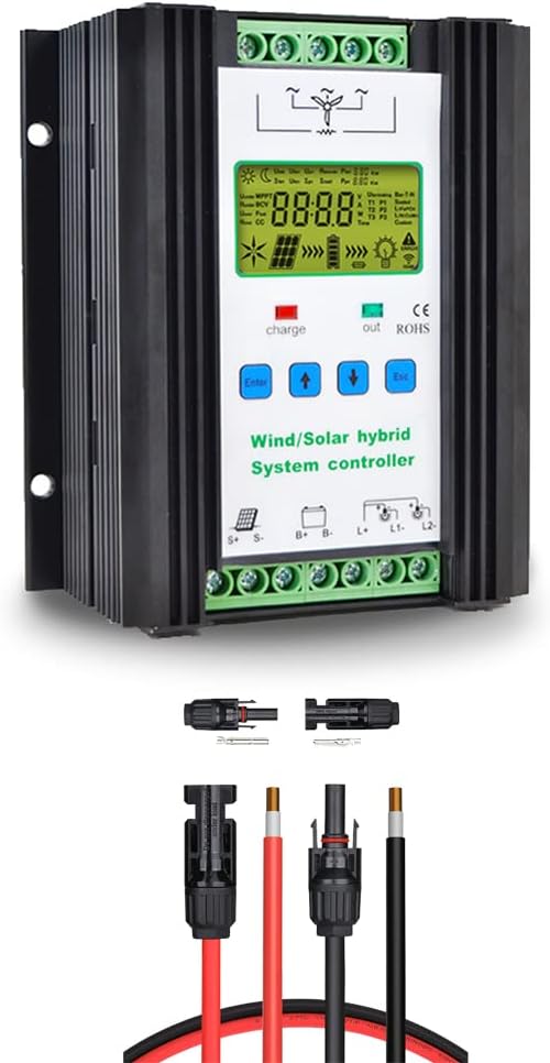 1000W 12V/24V PWM Wind Solar Hybrid Charge Controller + 10FT / 10AWG Solar Extension Cable Wire Adaptor Kit Tool