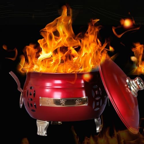 Outdoor Burn Barrel, Incinerator with Lid, Metal Fire Pit, Double Handle Trash Burning Containers, for Burning Garbage Leaves(Red,45cm/18in)