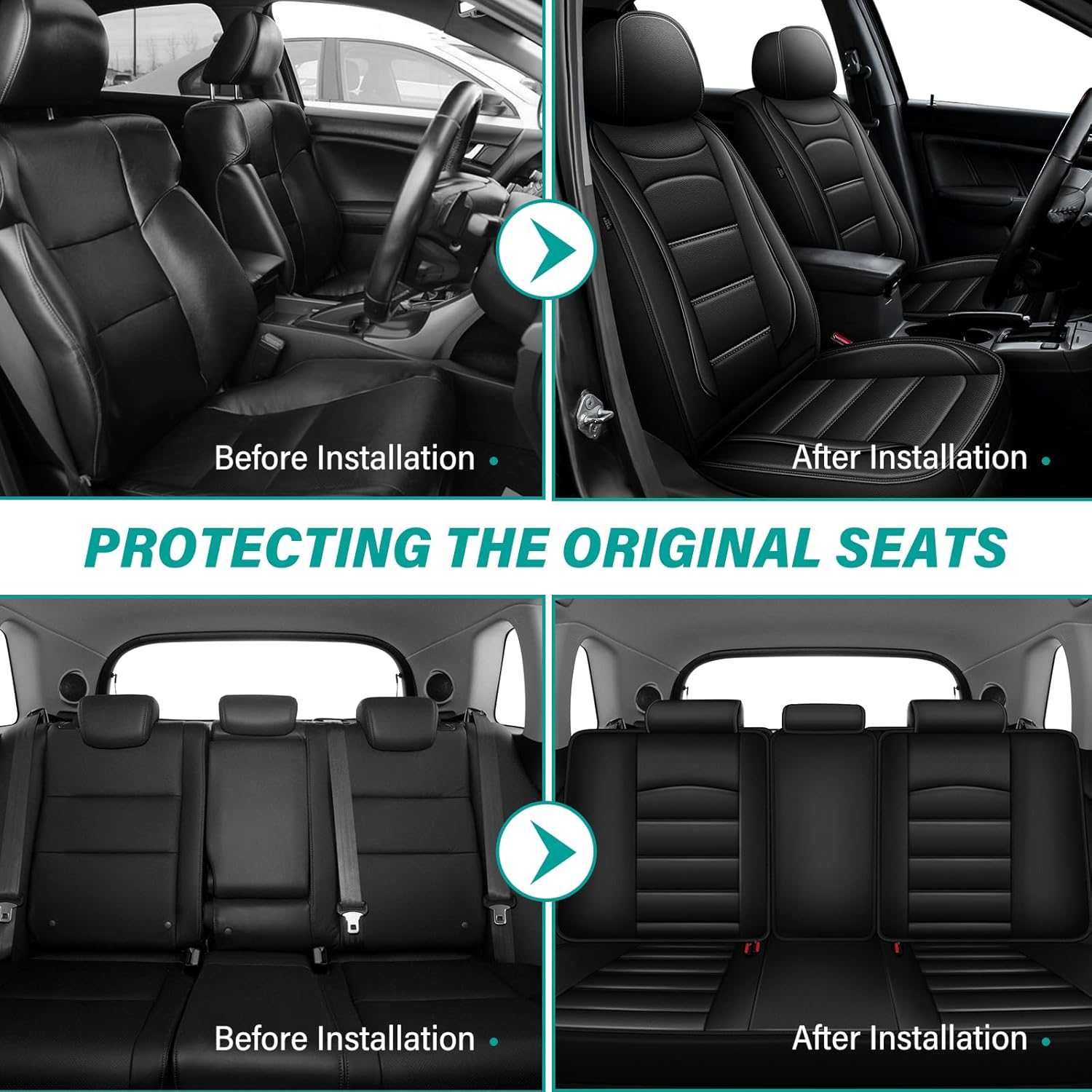 Car Seat Covers Full Set Fit for Acura RDX 2007-2018: Luxury Leather Automotive Seat Covers Car Seat Protector(5 Seat, Black)