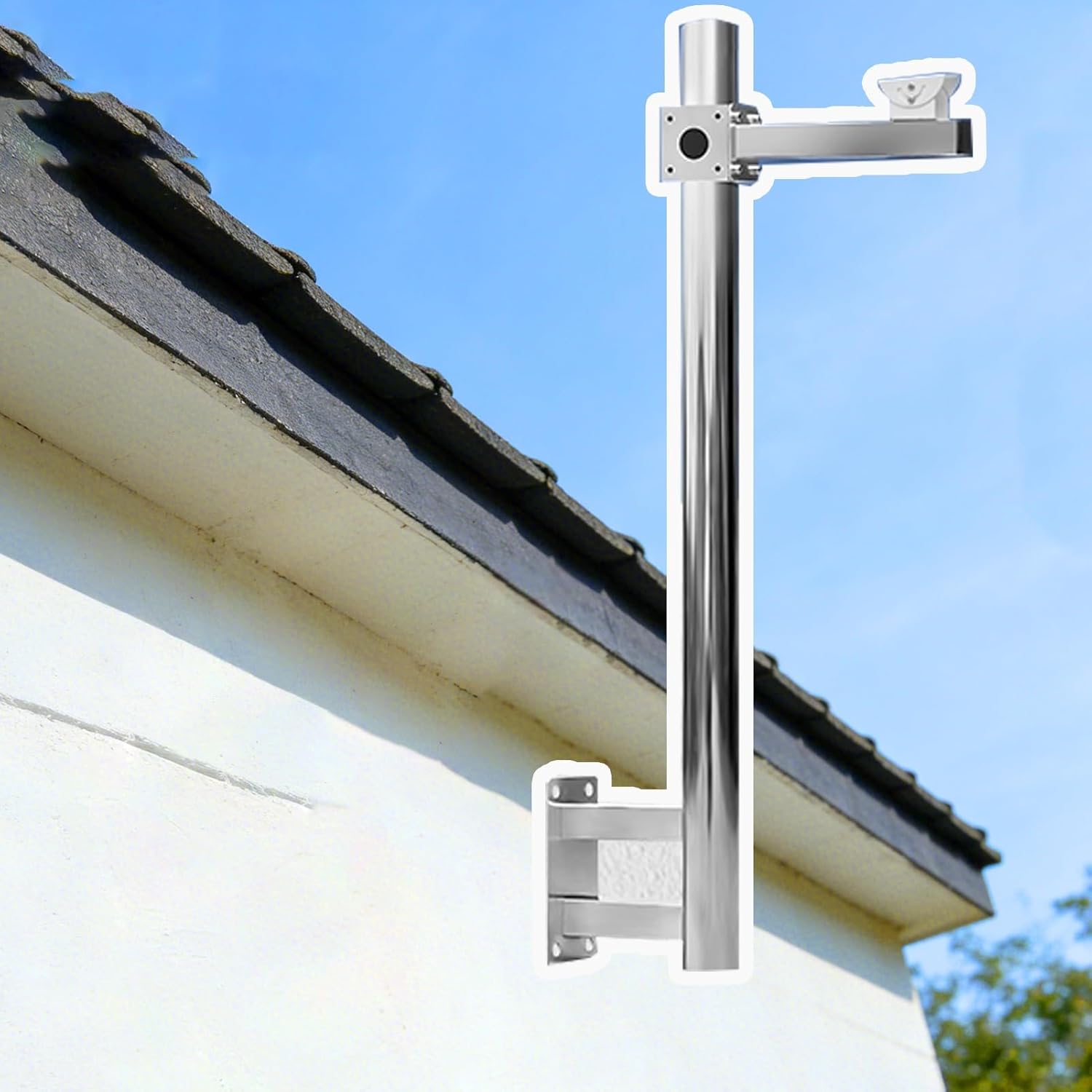 Gun/Dome Surveillance Camera Bracket for Corner, Stainless Steel Pole for Security Cameras Wall Mount, L-Shape Vertical CCTV Pole Universal(Single Gun,1.2 m(3.94 ft))