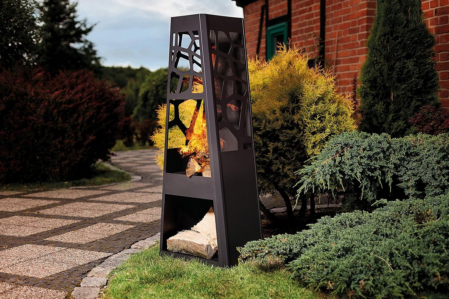 35424 Garden Stove XL Square Patio Stove Large with Storage Space for Firewood, Fire Pit Steel Powder-Coated Black 48 x 30.5 x 124 cm