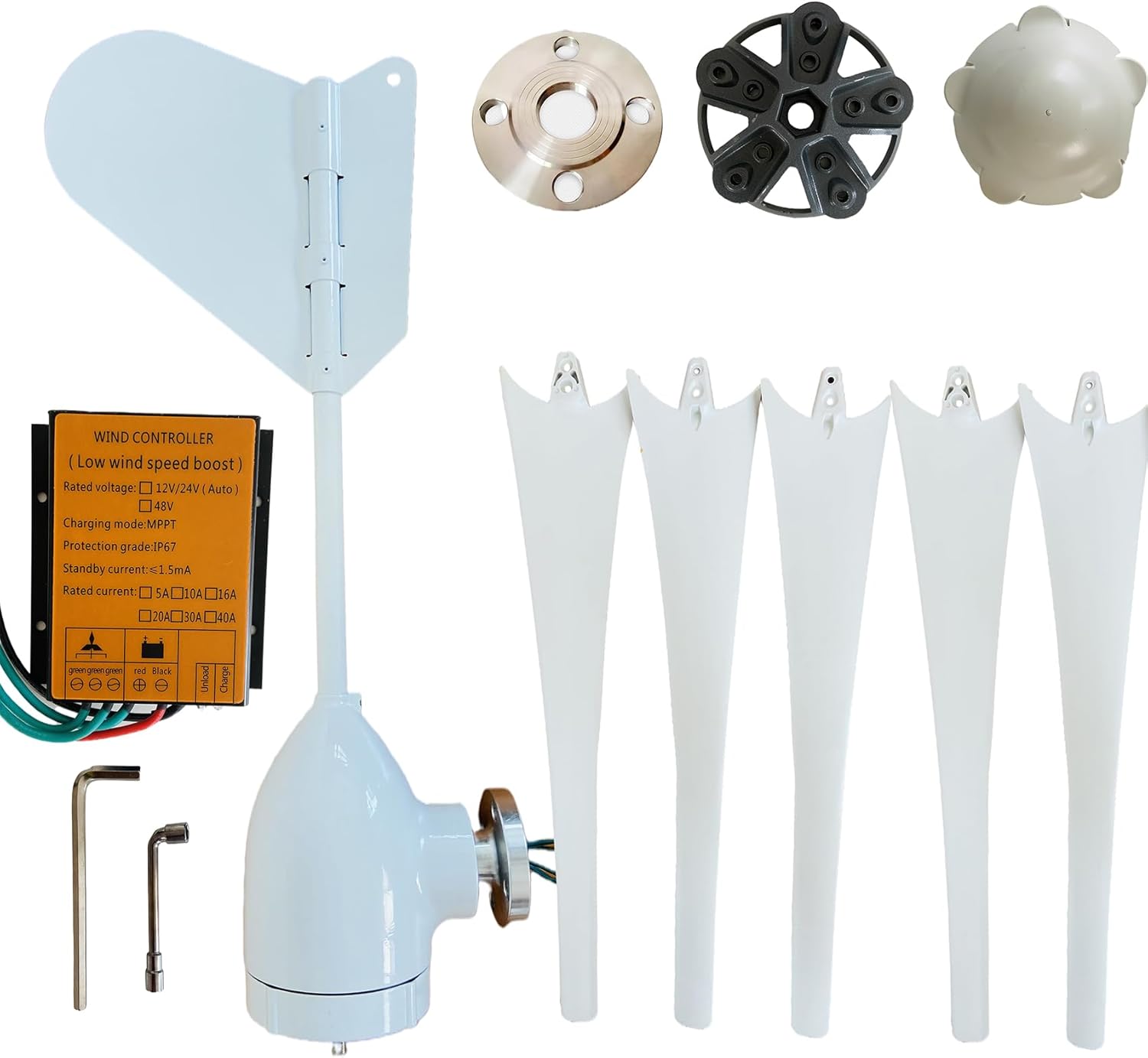 1000W 5 Blades High Strength Fiberglass Wings Vertical Wind Turbine Generator with Controller Permanent Magnet Without Core,220V Magnetic Levitation Wind Turbine (White)