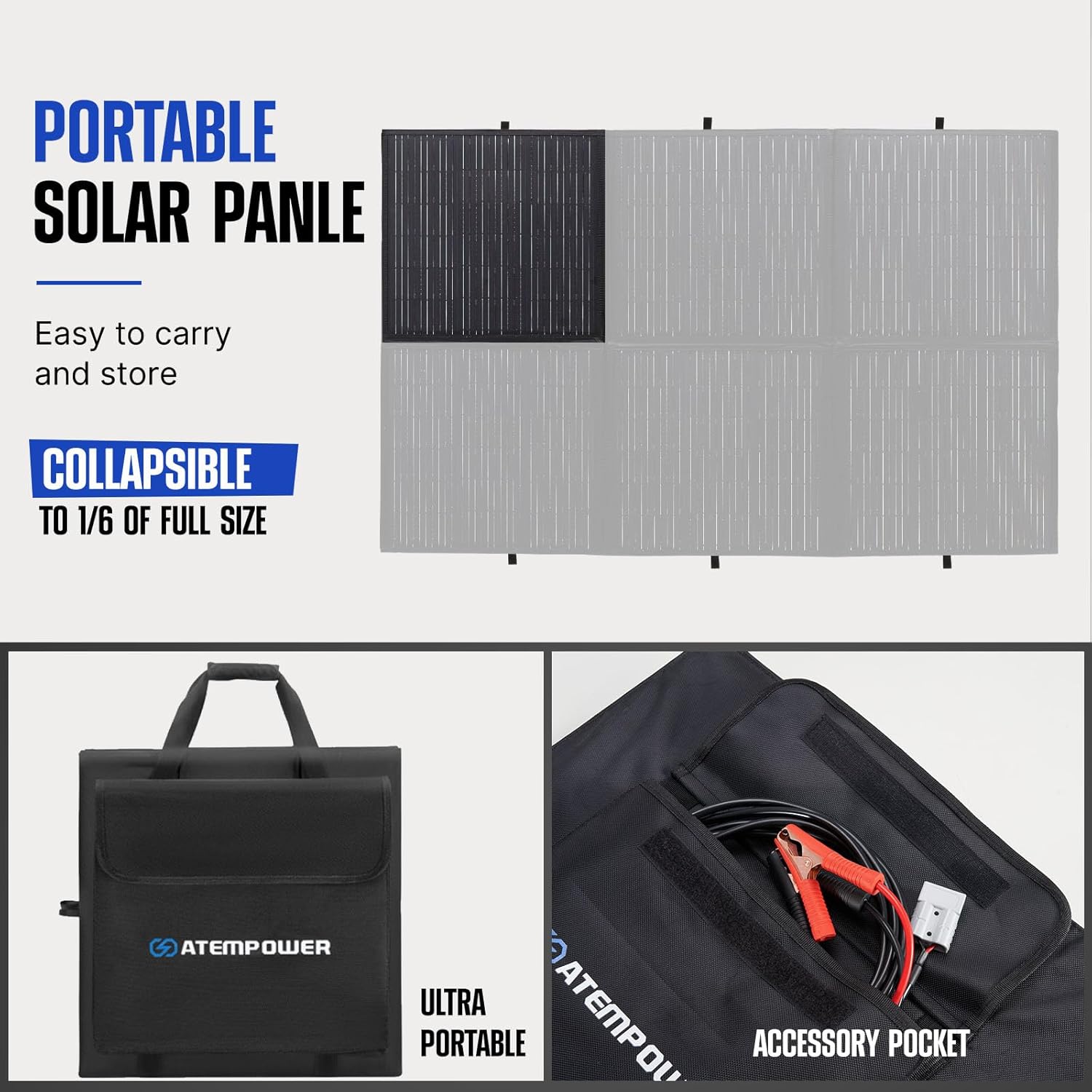 ATEM POWER 300W Portable Solar Panel Kit- Foldable Monocrystalline Folding Solar Panel Kit Camper RV Solar