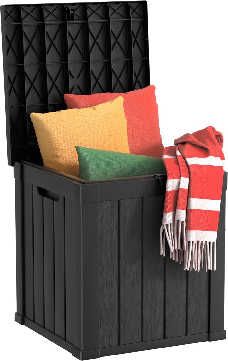 50 Gallon Waterproof Resin Deck Box, UV Resistant Outdoor Storage for Garden, Patio, Porch, Delivery, Striped Black