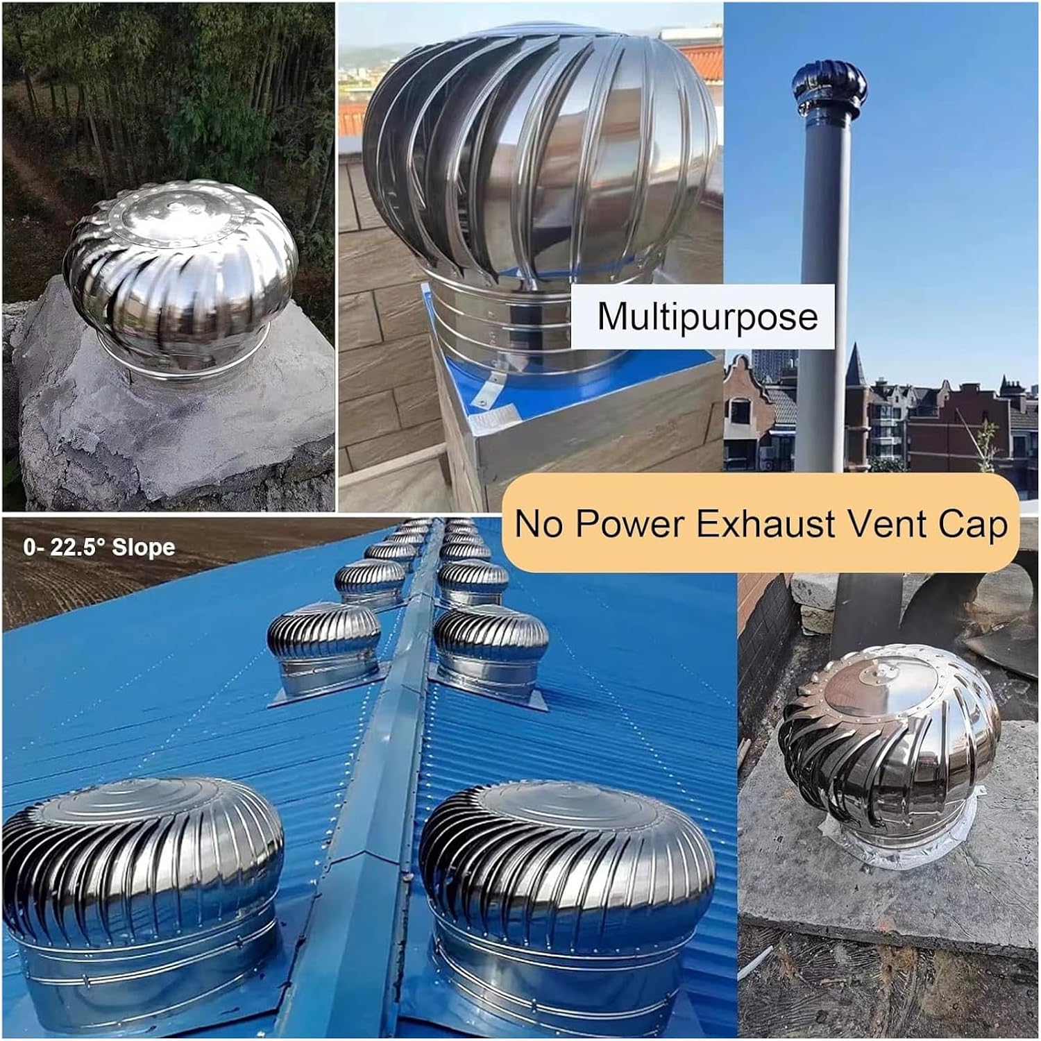 Roof Wind Turbine Vent Cap - Leak-Proof Round Chimney Fan for Attic Air Ventilation, 160mm Rotating Cap for House, Factory & Farm Use, Efficient Wind Turbines Vent System