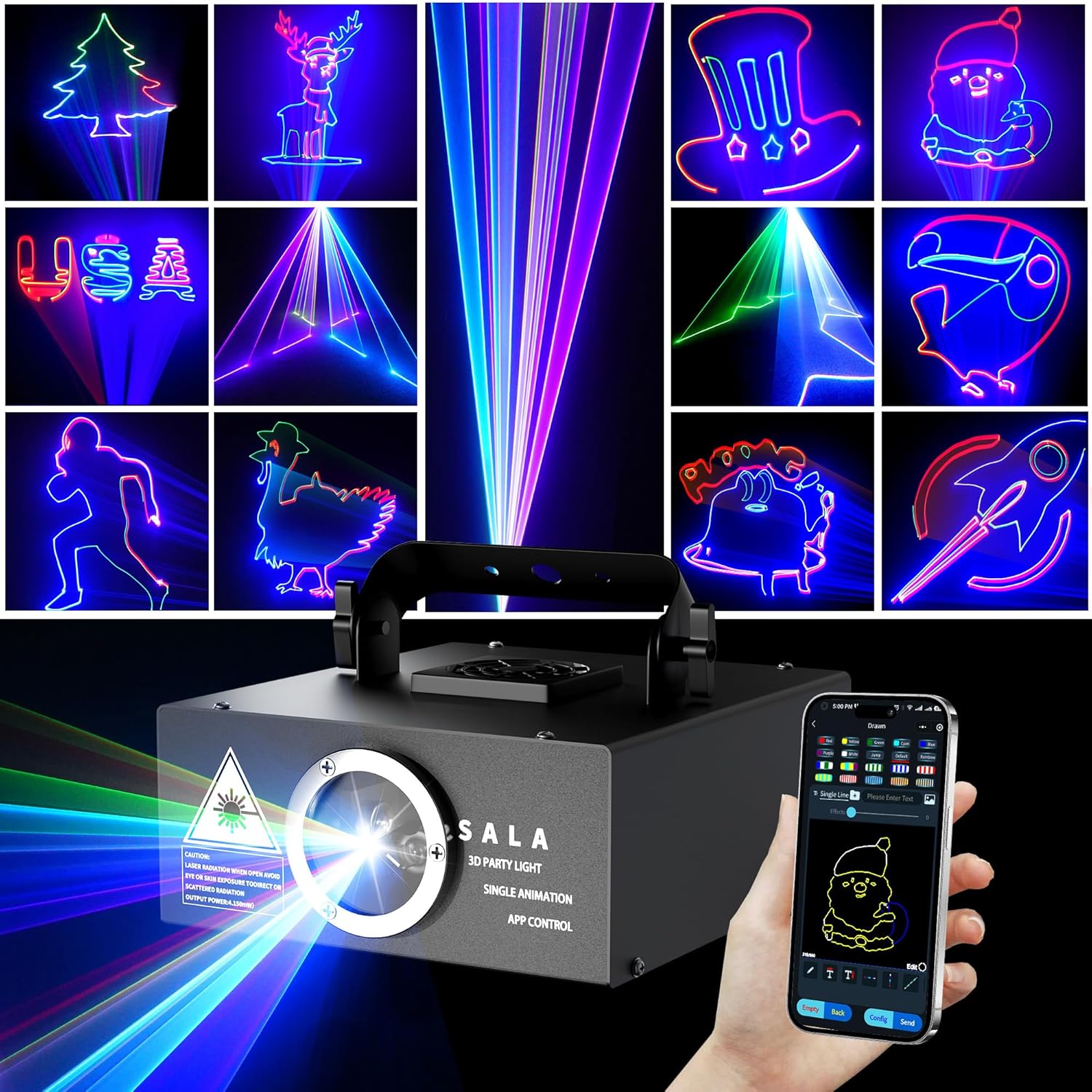 DJ Laser Light with App Control, 3D Animation Laser Projector for Party, Supports Custom Drawings, Text Playback, Personalized Programming, Sound Activated Laser Machine for Stage, Disco, KTV, Bar