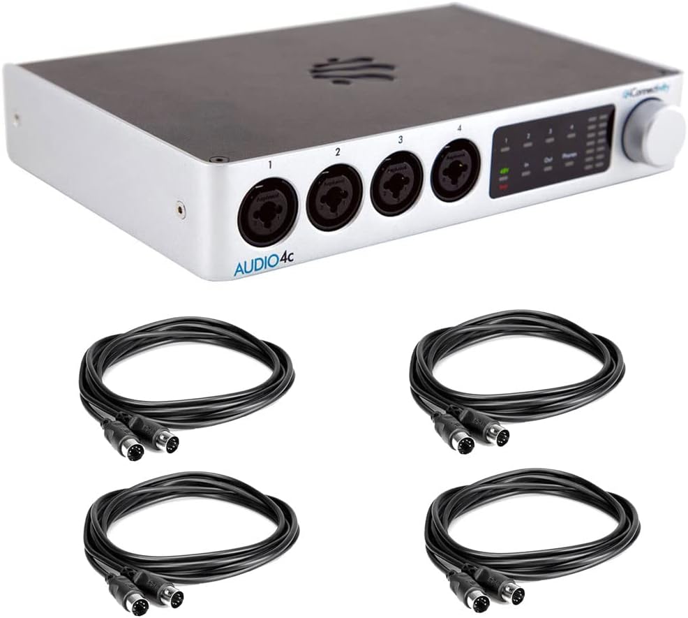 iConnectivity AUDIO4c Desktop 4x6 USB Type-C Audio/MIDI Interface Bundle with 4x Black 10 feet MIDI Cable
