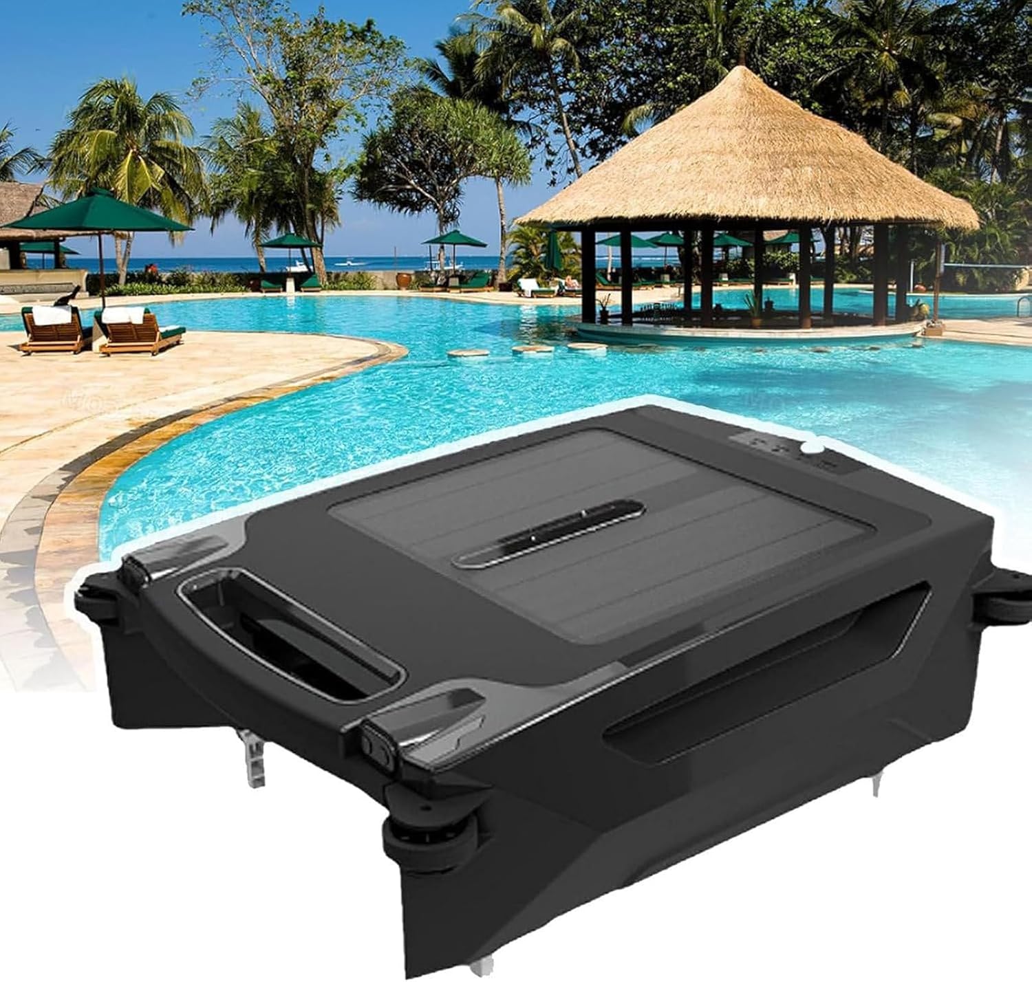 Robotic Solar Pool Skimmer Cleaner, Automatic Cordless Solar Powered Robot Cleaner with Dual Charging Modes Cleaning for All Pools Smart Obstacle Avoidance