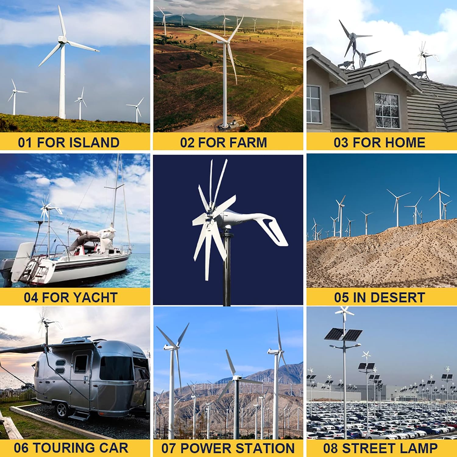 8 Blade Horizontal Home Wind Turbines, 8000W 12V 24V 48Volt Wind Generator Power Windmill Energy Turbines (with Charge Controller)