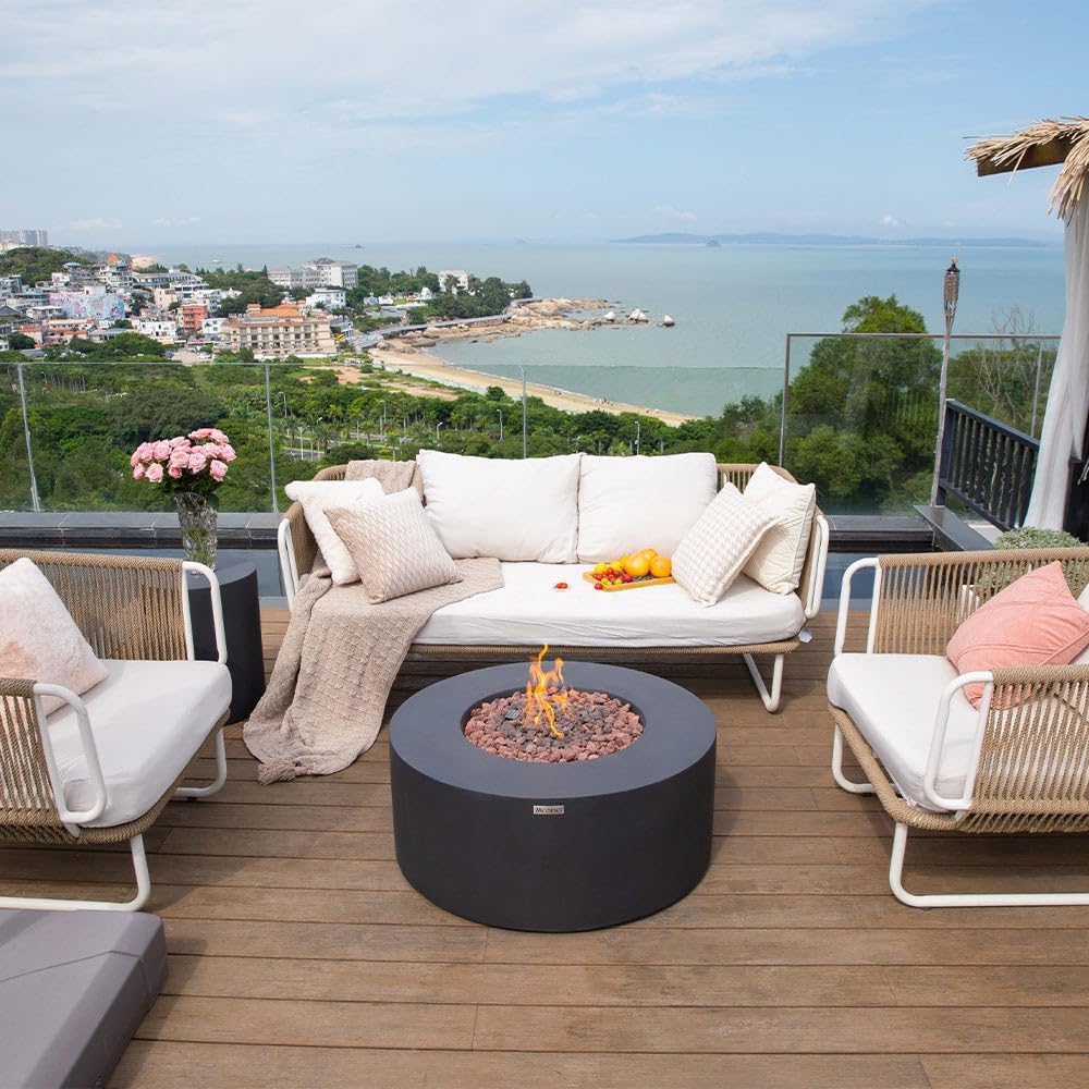 Modeno Venice Concrete Propane Fire Table, Outdoor Fire Pit Table/Patio Furniture, 50,000 BTU Auto-Ignition, Stainless Steel Burner, Lava Rock & Water Resistant Soft Cover Included