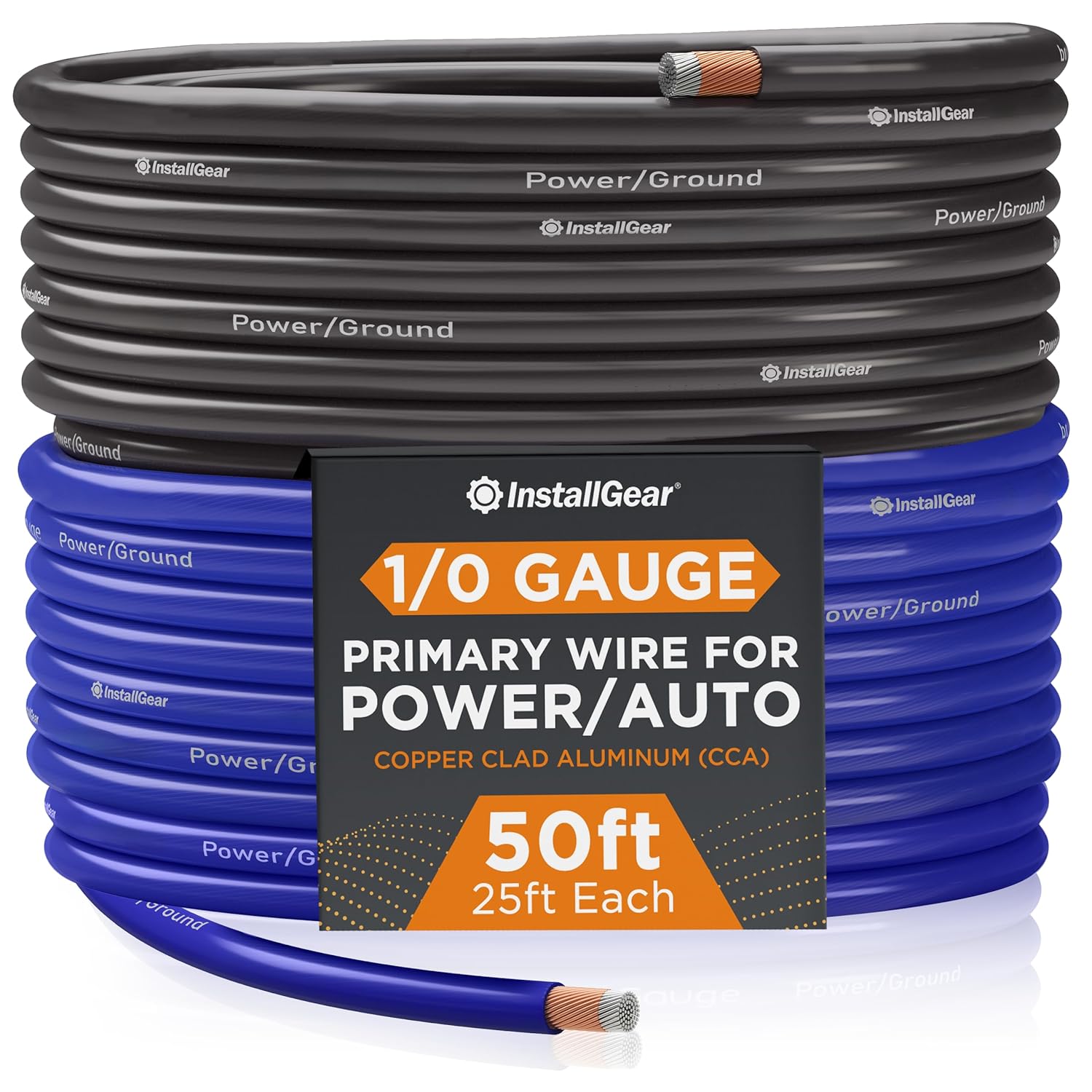 InstallGear 1/0 Gauge Wire (50ft) Copper Clad Aluminum CAA - Primary Automotive Wire, Car Amplifier Power, Ground & Battery Cable, Car Audio Speaker Stereo, RV Trailer Wiring Welding Cable 1/0ga