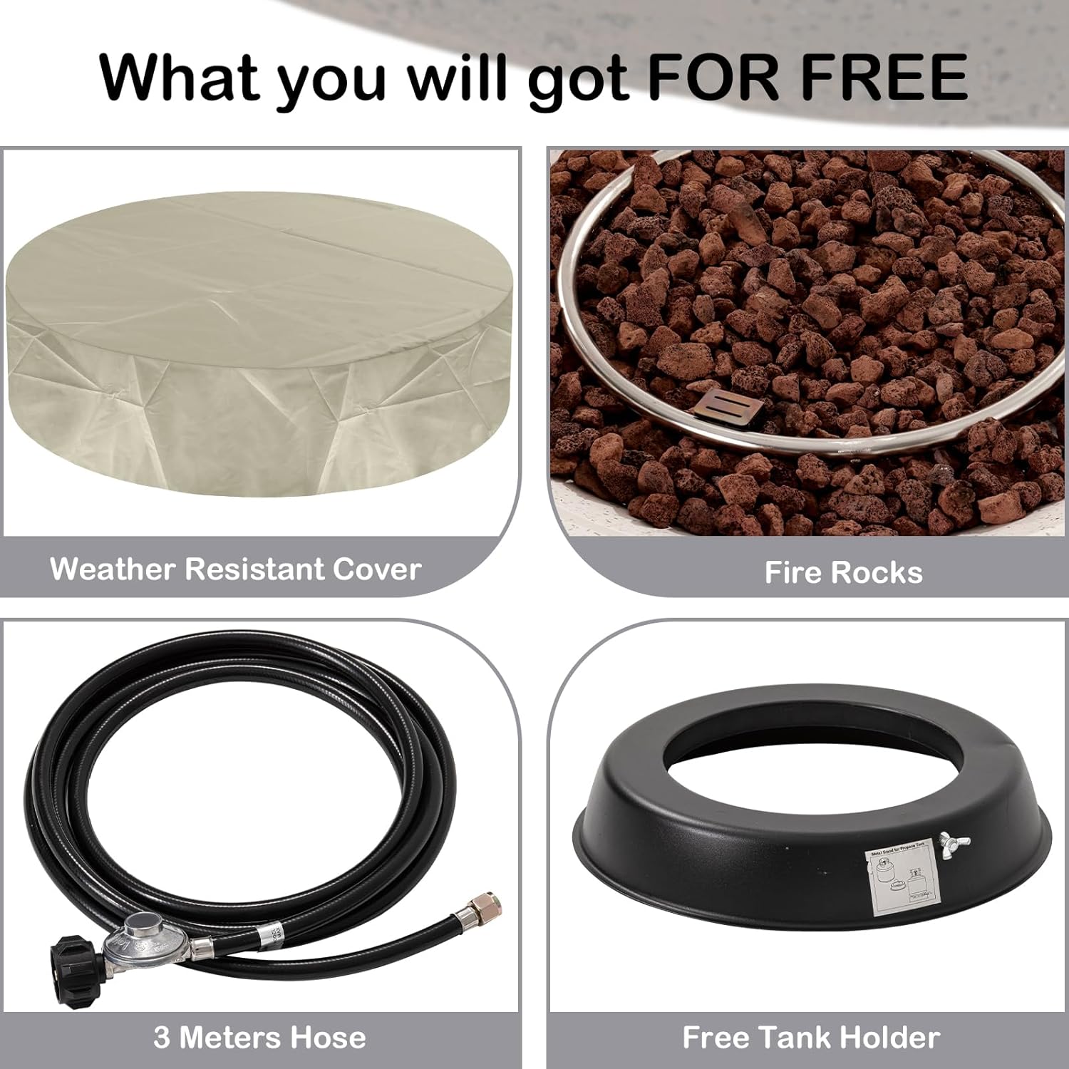 Outdoor Fire Pit, 56 inches Rectangle Propane Gas Patio Fire Table 50,000 BTU Concrete Travertine Design, Low Firepit Table with Lava Rocks, Waterproof Cover (Grey)