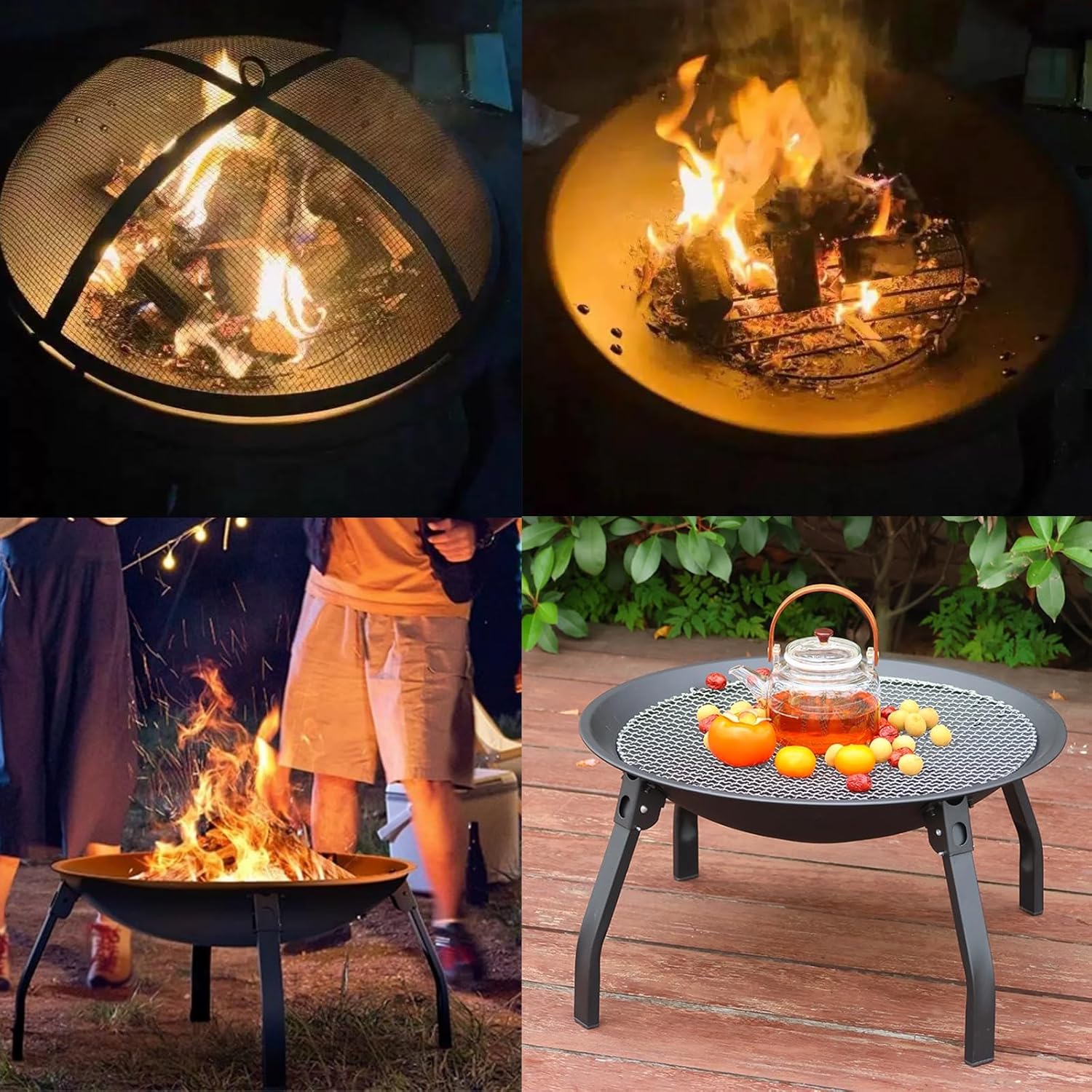 Portable Fire Bowl Folding Wood Burning Fire Pit Iron Brazier 21.7'' Outdoor Fire Pit Burning Bonfire Incinerator for Backyard Garden Camping Picnic.(Style3-55x45CM/21.7x17.7IN)