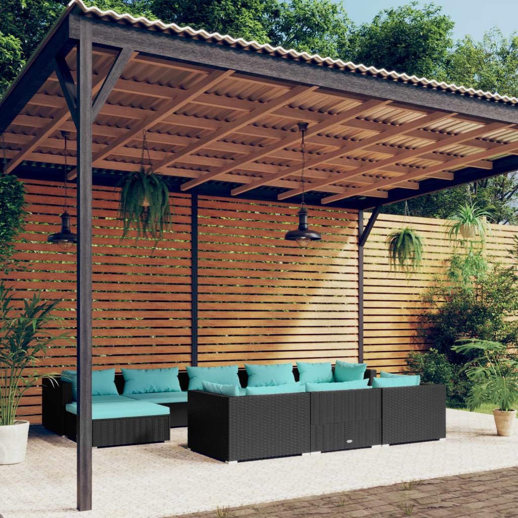 10 Piece Patio Lounge Set with Cushions Black Poly Rattan,Contemporary Modular Patio Lounge Set with Comfortable Cushions and Versatile Design for Outdoor Relaxation Patio Furniture Sets, Outdoor Furn