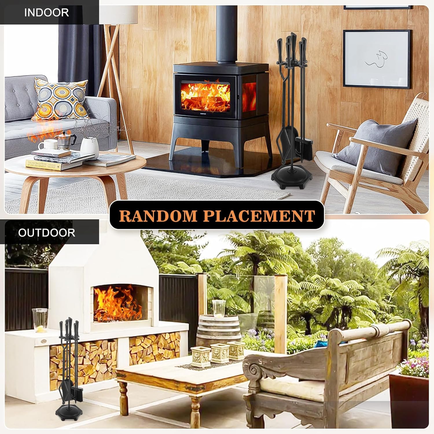 Gtongoko Fireplace Tools Set 5 Pcs 32 Inch Black Bundle Fireplace Bellows Air Blower Cast Nozzle 14.8