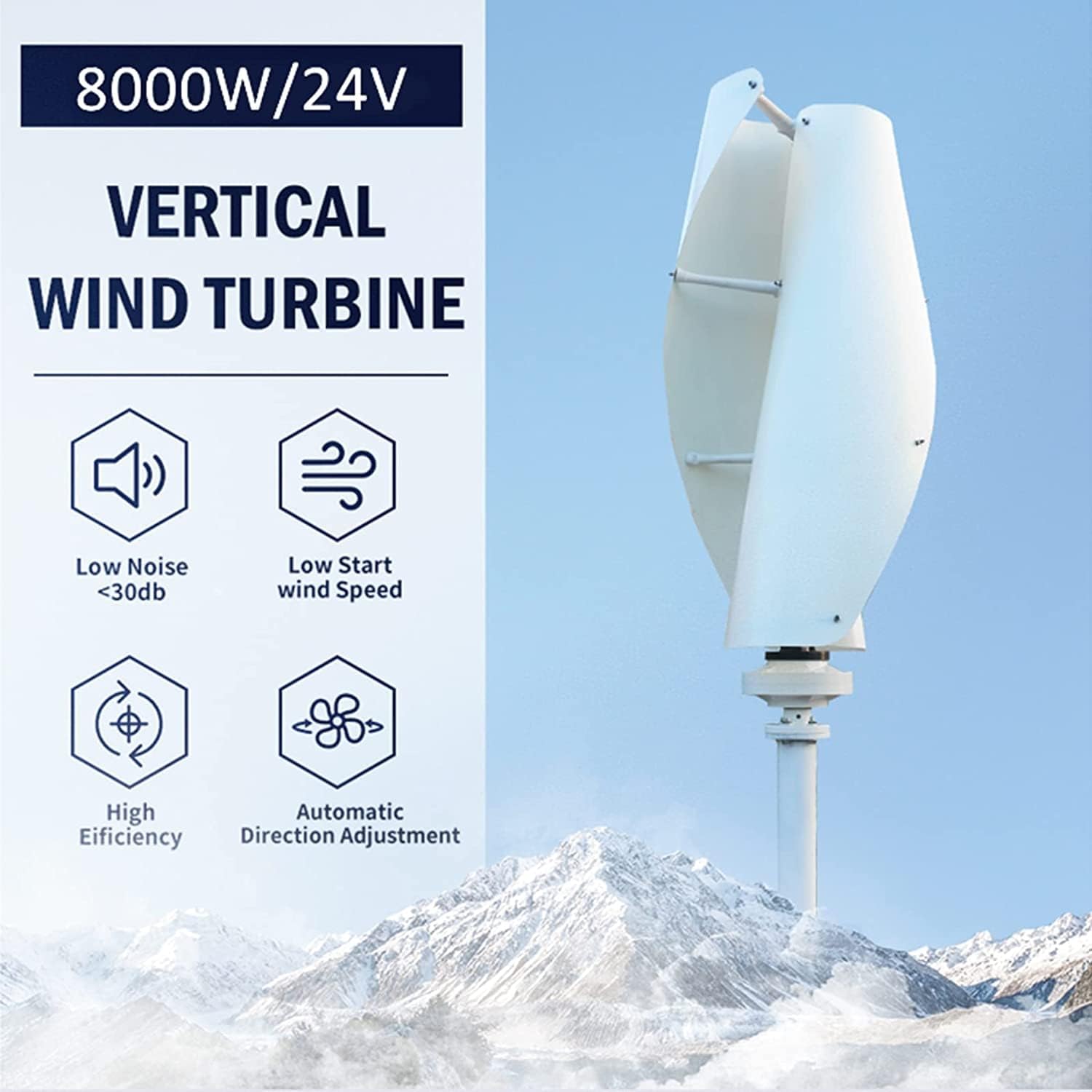 8000W Vertical Wind Turbine 12-220V Vertical 3-Phase Wind Power Generator Renewable Energy for Home Garden Boat Marine